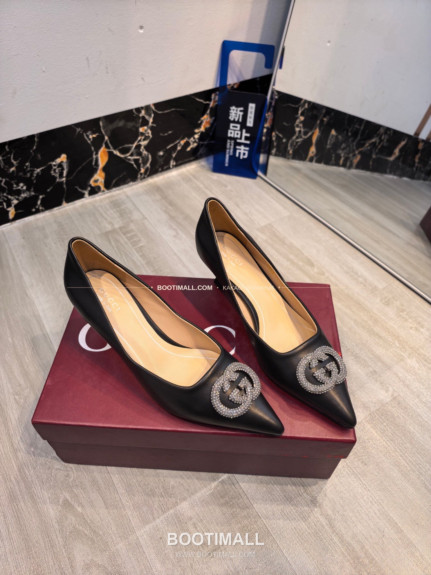 구찌 2026 소가죽 더블G 크리스탈 포인티드토 펌프스 Gucci 2026 Cow Leather Double G Crystal Pointed Toe Black Pumps 5.5cm 2