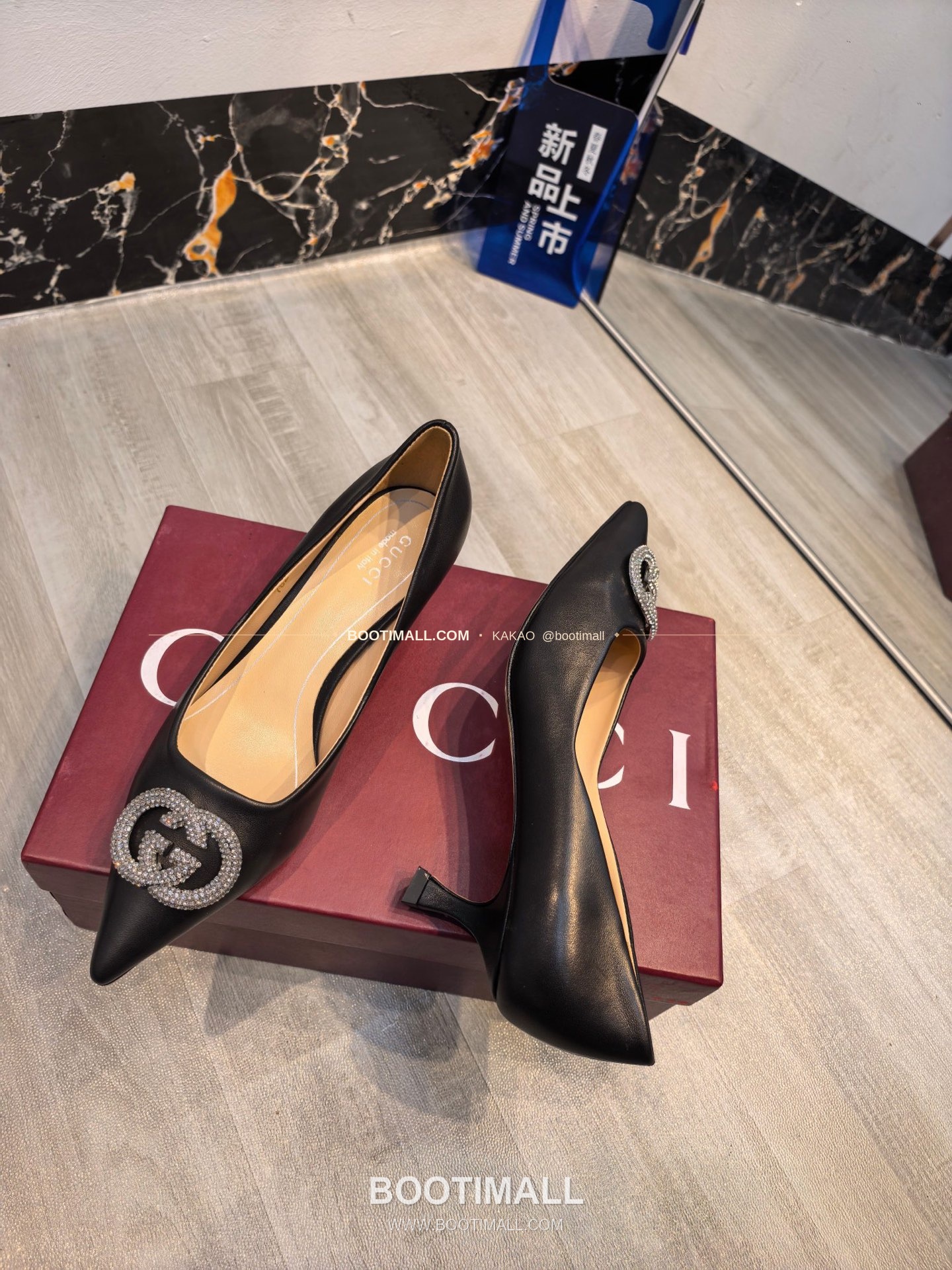 구찌 2026 소가죽 더블G 크리스탈 포인티드토 펌프스 Gucci 2026 Cow Leather Double G Crystal Pointed Toe Black Pumps 5.5cm 4
