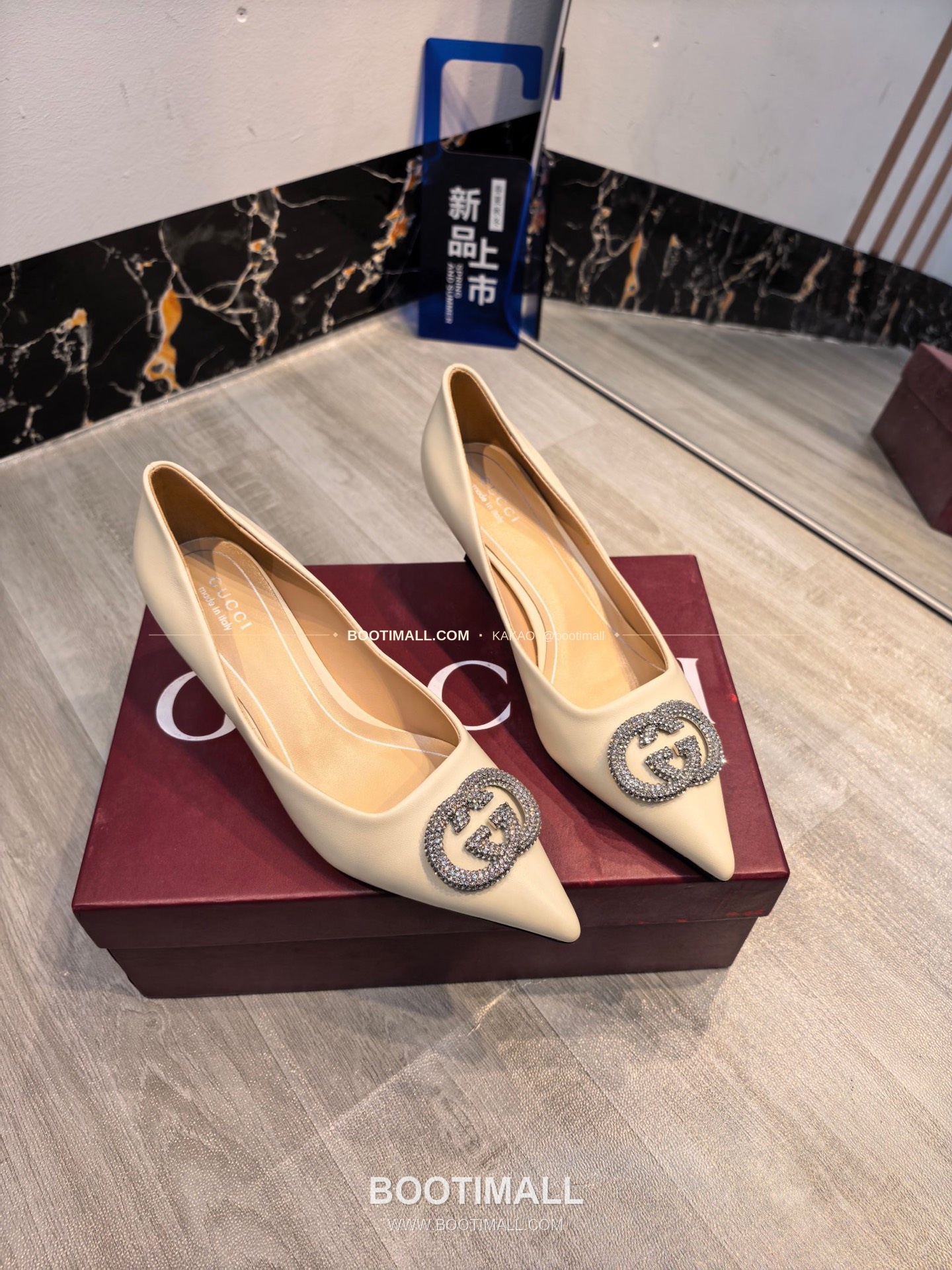 구찌 2026 소가죽 더블G 크리스탈 포인티드토 펌프스 Gucci 2026 Cow Leather Double G Crystal Pointed Toe Black Pumps 5.5cm 2