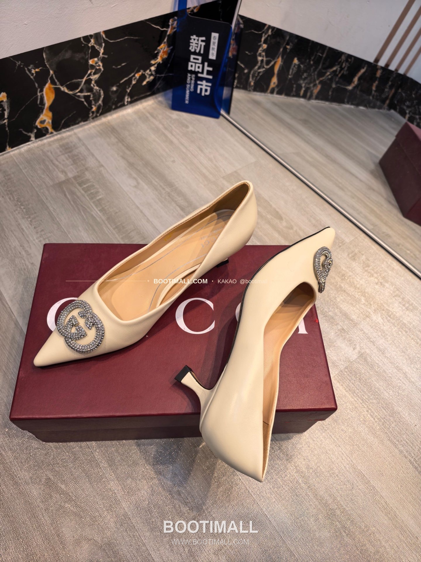 구찌 2026 소가죽 더블G 크리스탈 포인티드토 펌프스 Gucci 2026 Cow Leather Double G Crystal Pointed Toe Black Pumps 5.5cm 4