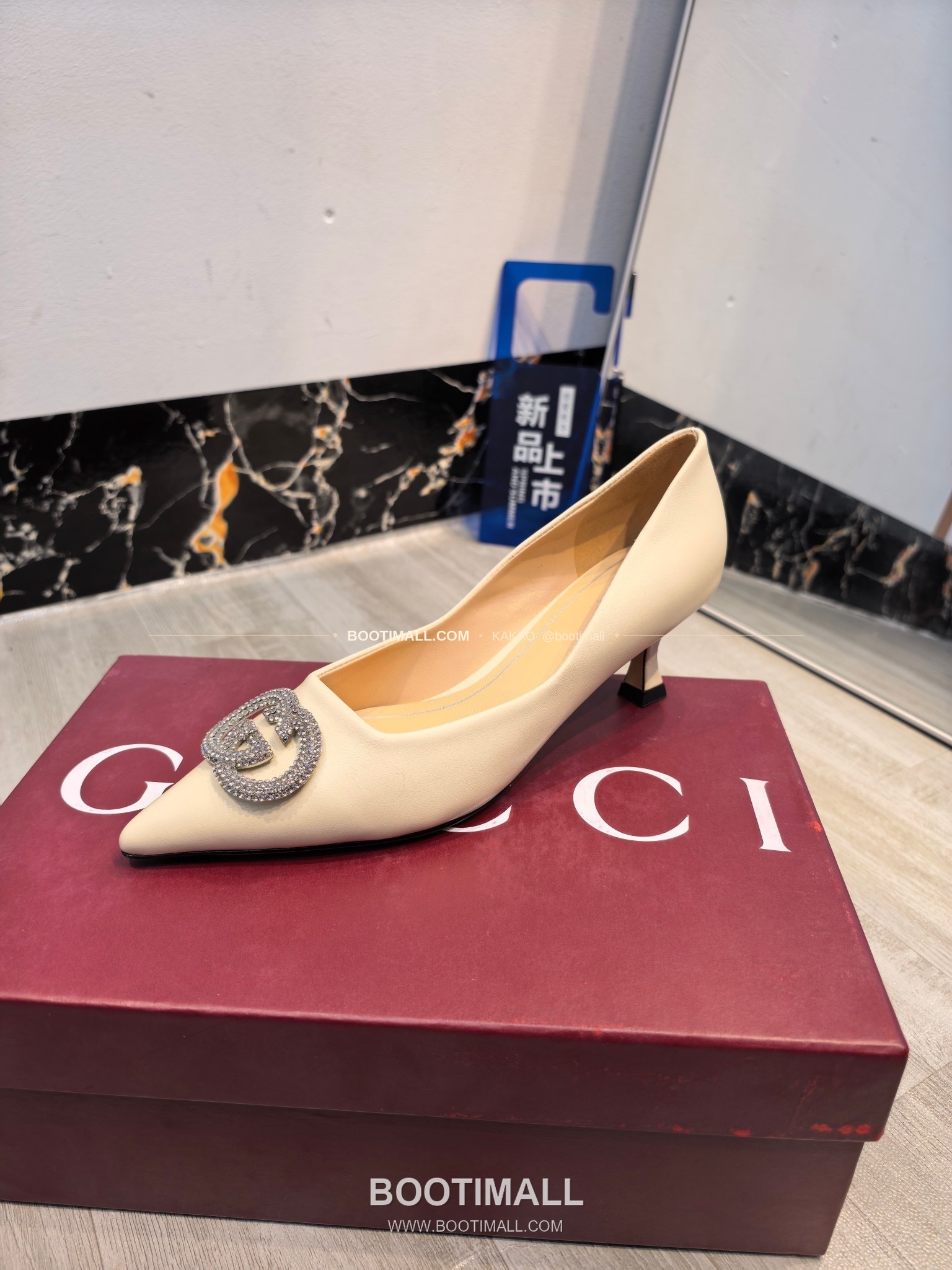 구찌 2026 소가죽 더블G 크리스탈 포인티드토 펌프스 Gucci 2026 Cow Leather Double G Crystal Pointed Toe Black Pumps 5.5cm 5