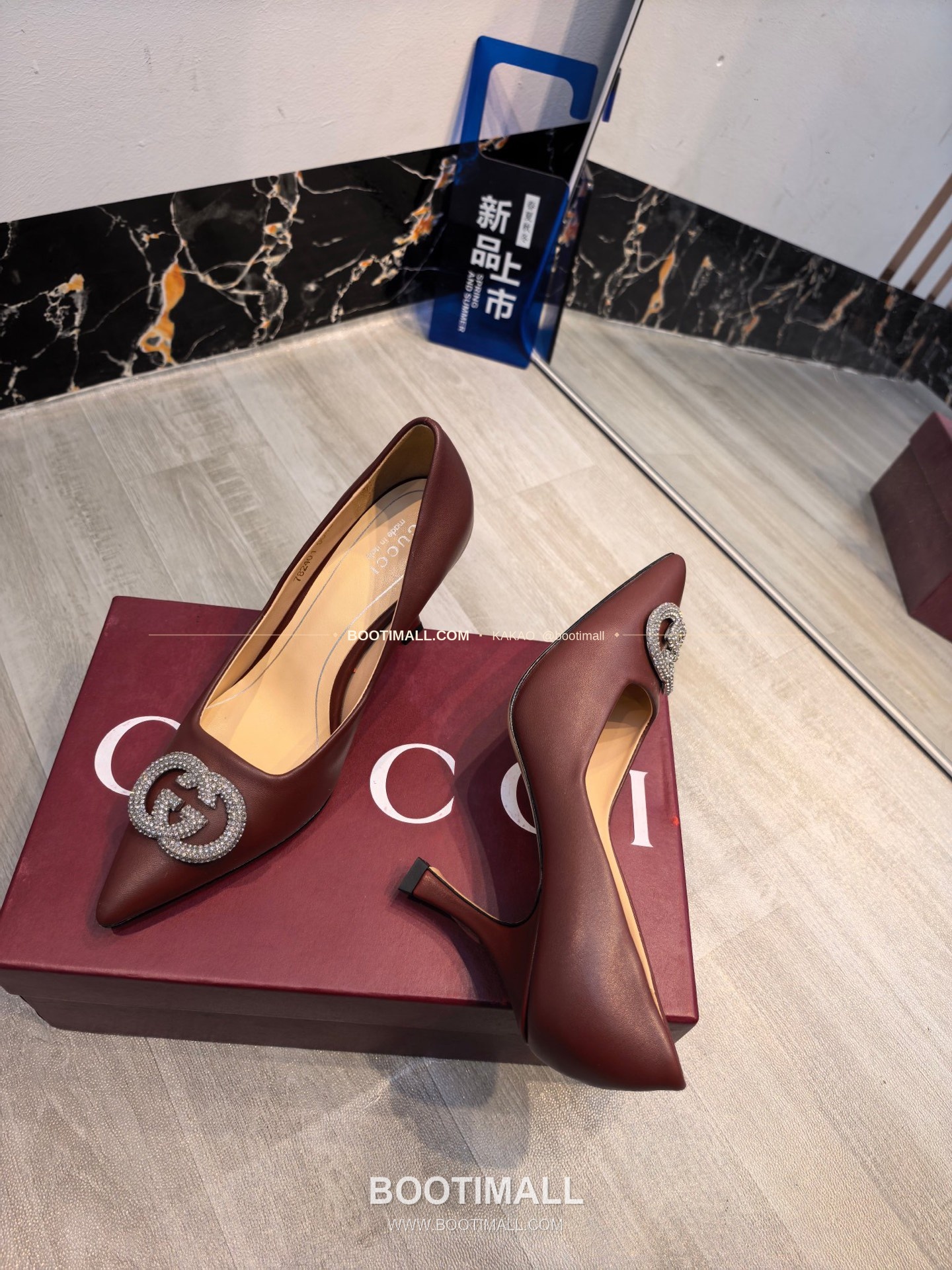 구찌 2026 소가죽 더블G 크리스탈 포인티드토 펌프스 Gucci 2026 Cow Leather Double G Crystal Pointed Toe Black Pumps 5.5cm 5