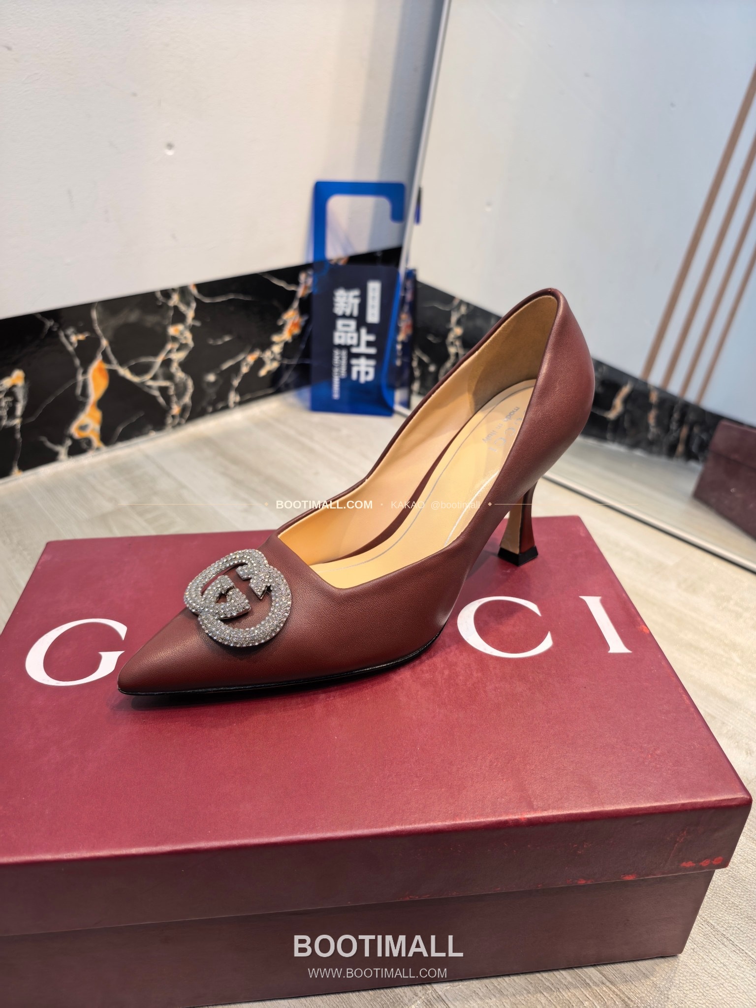 구찌 2026 소가죽 더블G 크리스탈 포인티드토 펌프스 Gucci 2026 Cow Leather Double G Crystal Pointed Toe Black Pumps 5.5cm 6