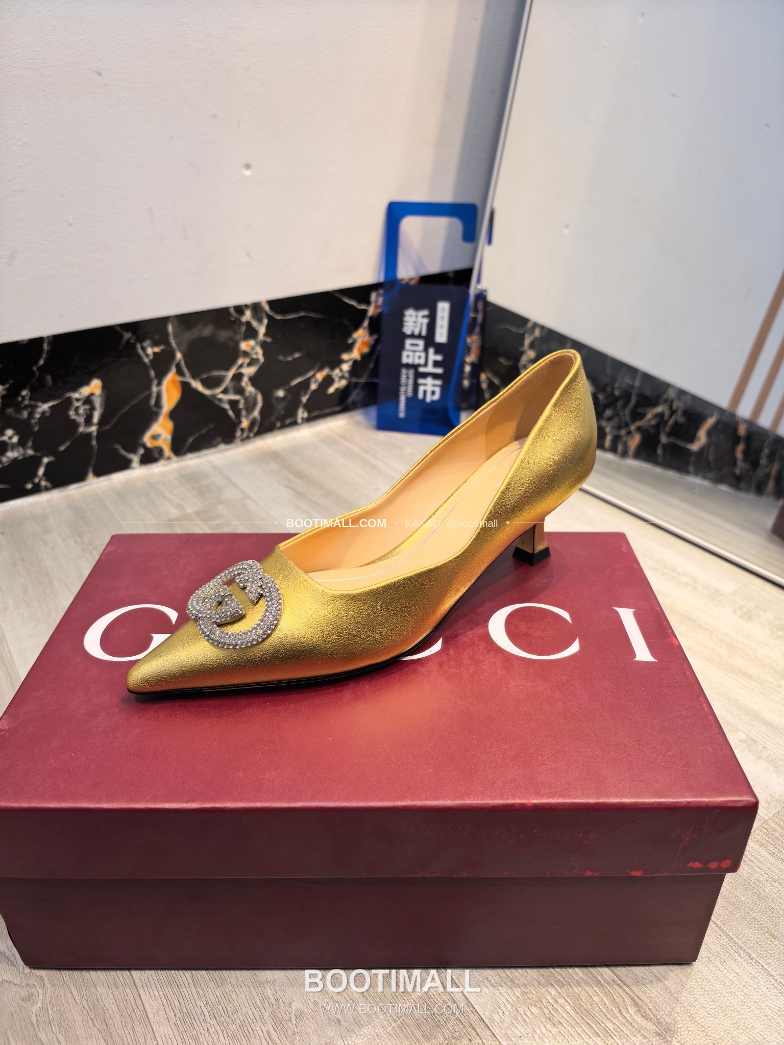 구찌 2026 소가죽 더블G 크리스탈 포인티드토 펌프스 Gucci 2026 Cow Leather Double G Crystal Pointed Toe Black Pumps 5.5cm 5