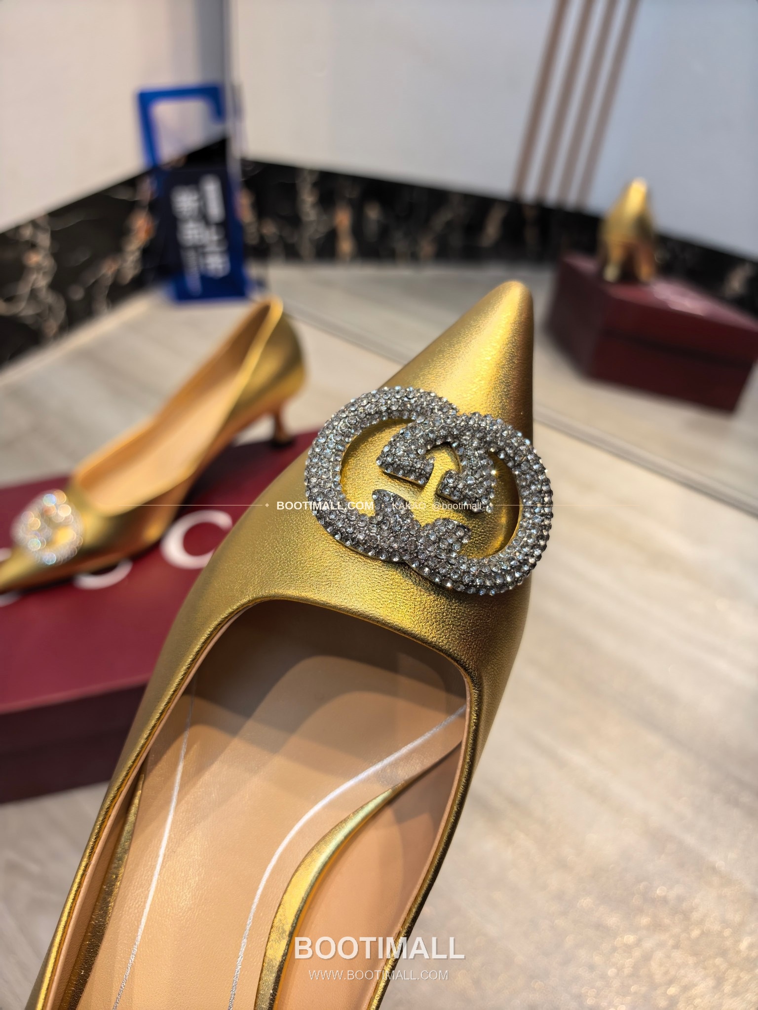 구찌 2026 소가죽 더블G 크리스탈 포인티드토 펌프스 Gucci 2026 Cow Leather Double G Crystal Pointed Toe Black Pumps 5.5cm 7