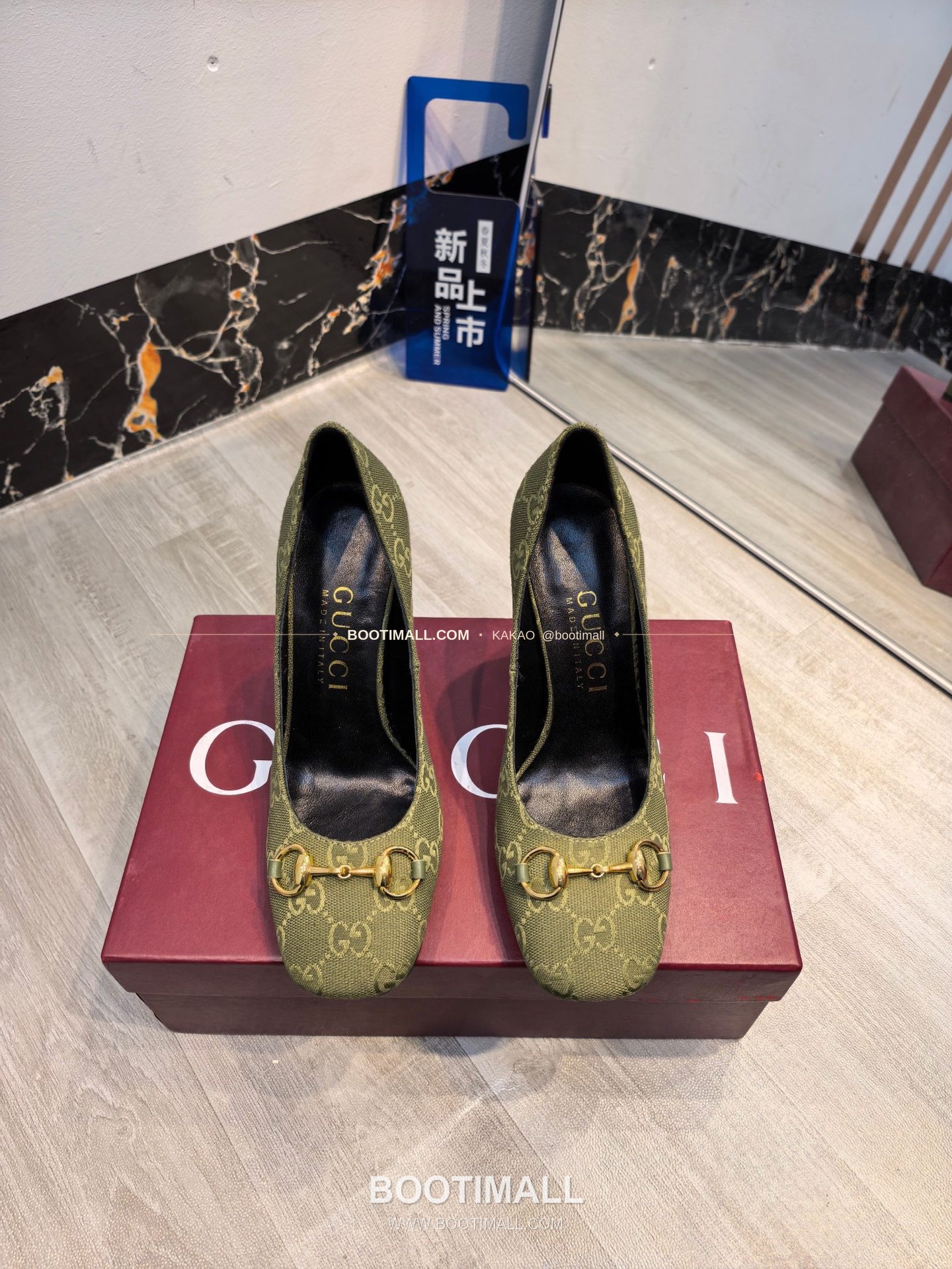 구찌 2026 소가죽 GG프린트 호스빗 라운드토 펌프스 Gucci 2026 Cow Leather GG Print Horsebit Round Toe Black Pumps 7.5cm 1