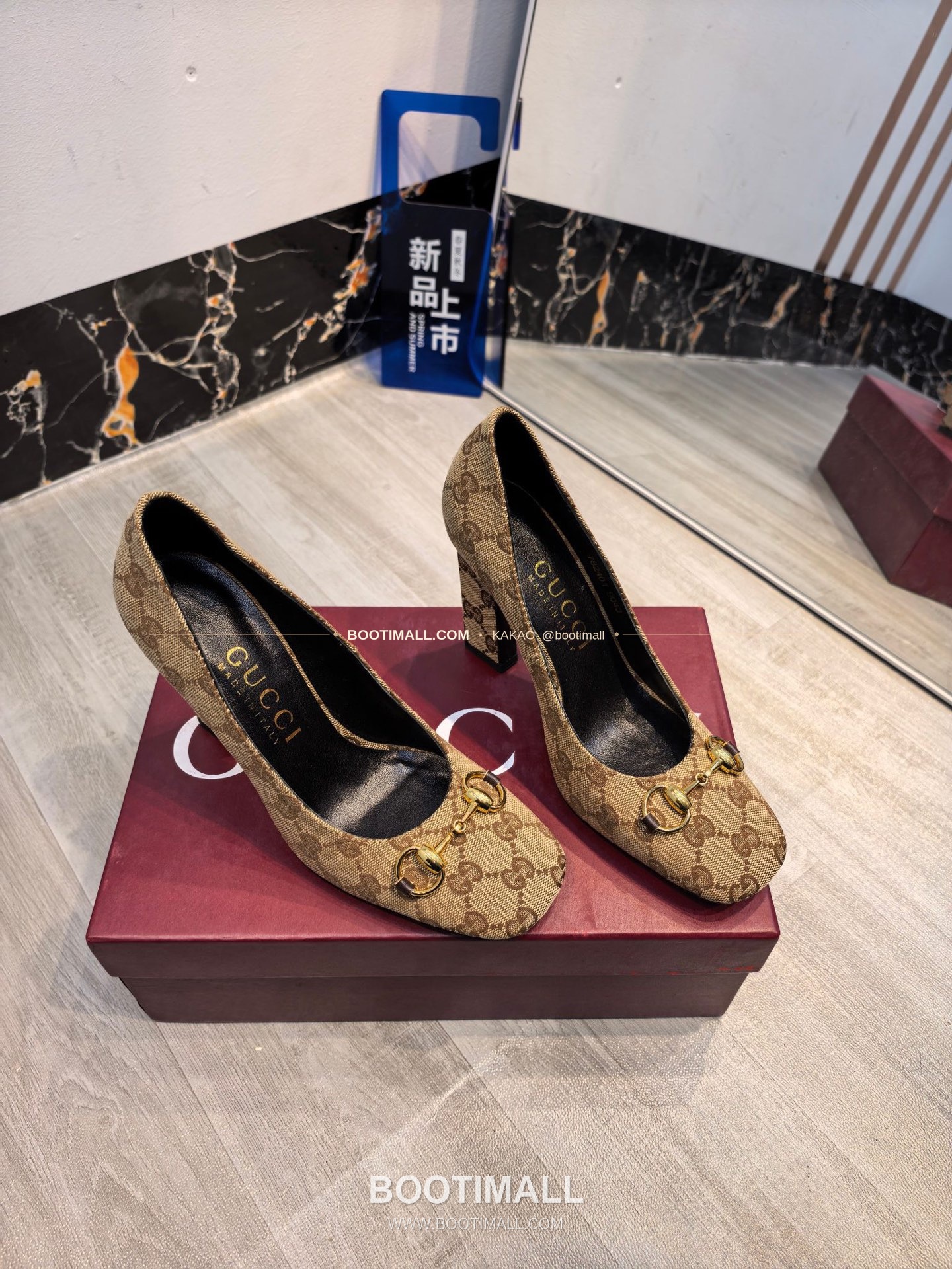 구찌 2026 소가죽 GG프린트 호스빗 라운드토 펌프스 Gucci 2026 Cow Leather GG Print Horsebit Round Toe Black Pumps 7.5cm 2