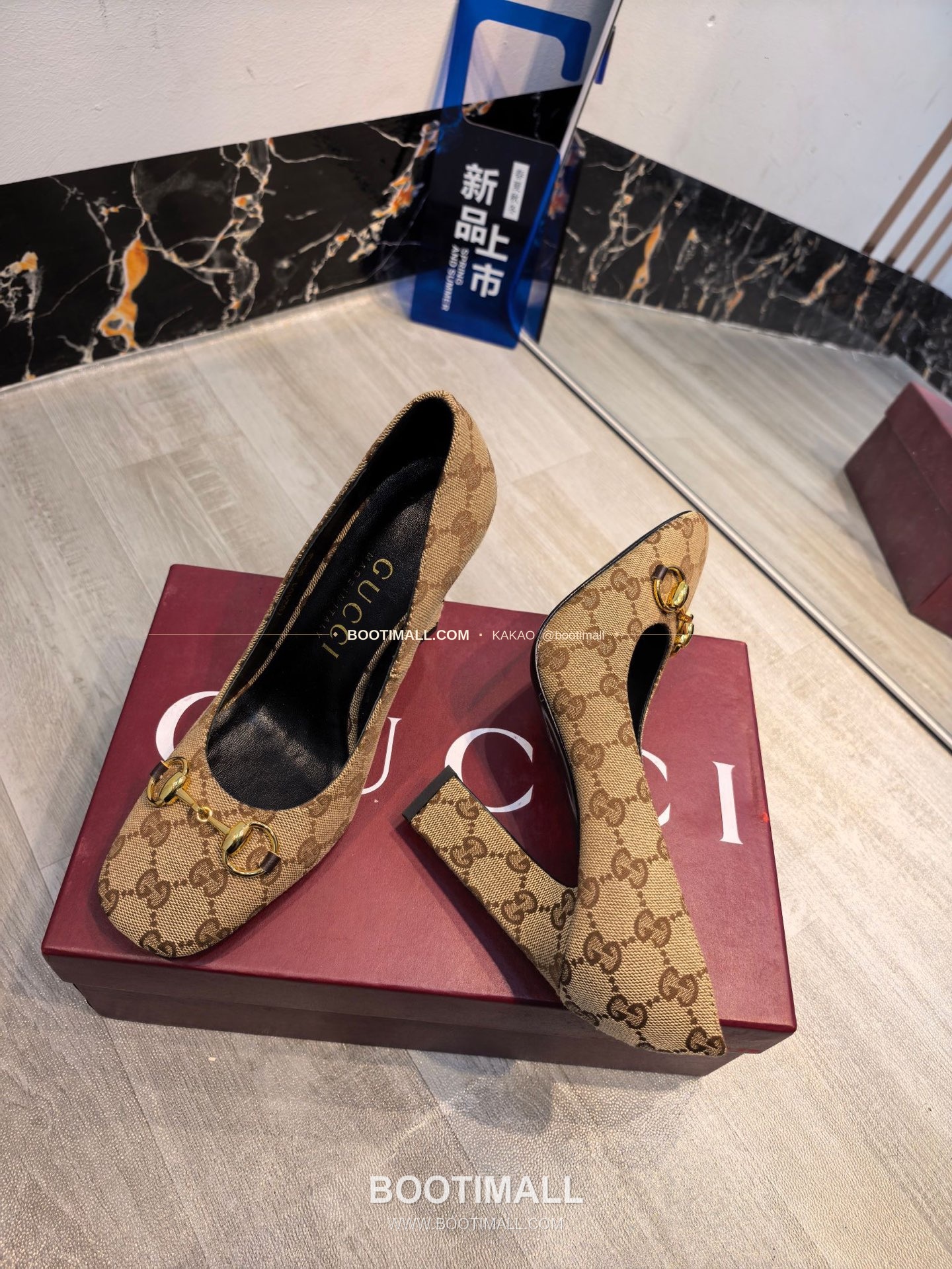 구찌 2026 소가죽 GG프린트 호스빗 라운드토 펌프스 Gucci 2026 Cow Leather GG Print Horsebit Round Toe Black Pumps 7.5cm 7