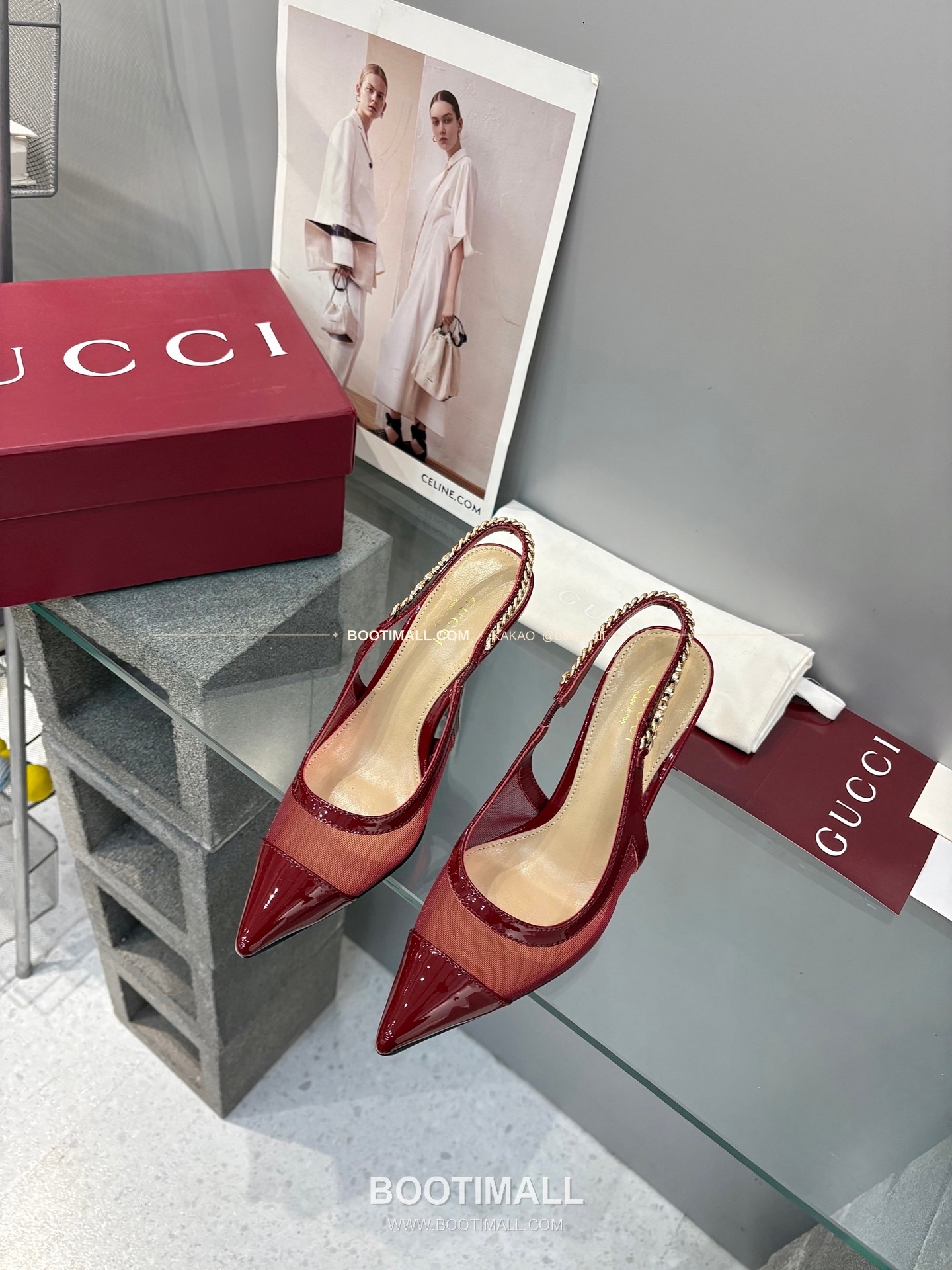 구찌 2026 메쉬 GG 로고 체인 포인티드토 샌들 Gucci 2026 Mesh GG Logo Chain Pointed Toe Black Sandals 10cm 1