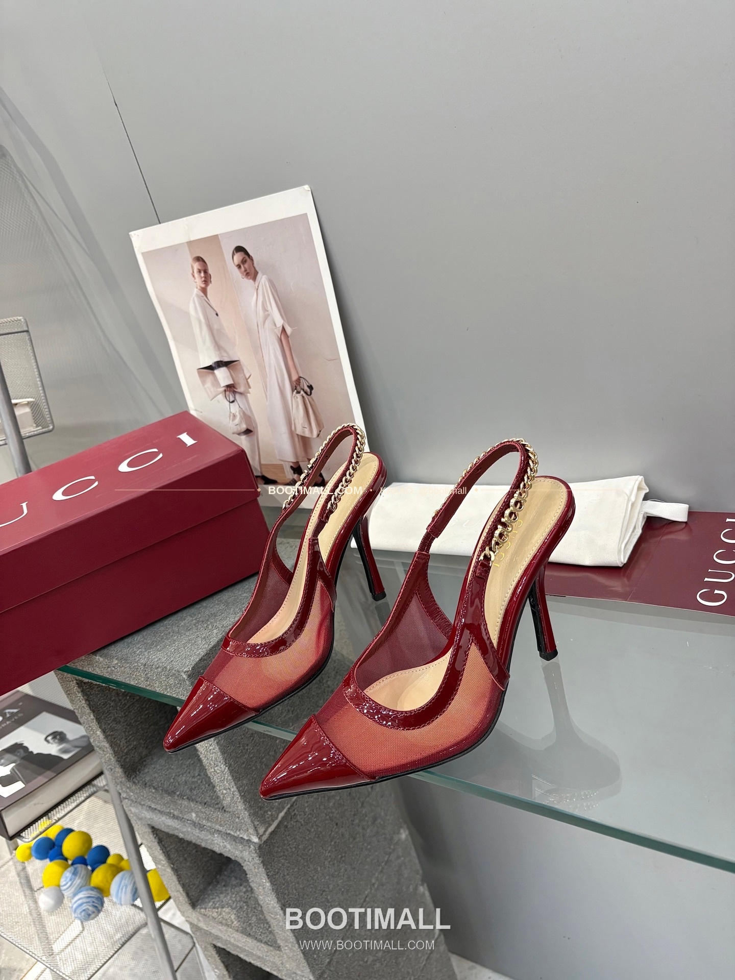 구찌 2026 메쉬 GG 로고 체인 포인티드토 샌들 Gucci 2026 Mesh GG Logo Chain Pointed Toe Black Sandals 10cm 2