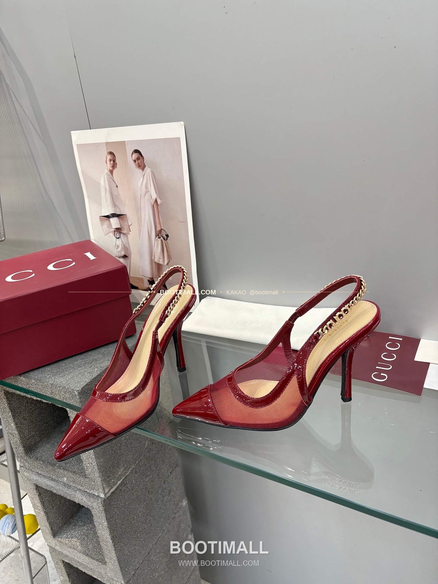 구찌 2026 메쉬 GG 로고 체인 포인티드토 샌들 Gucci 2026 Mesh GG Logo Chain Pointed Toe Black Sandals 10cm 3