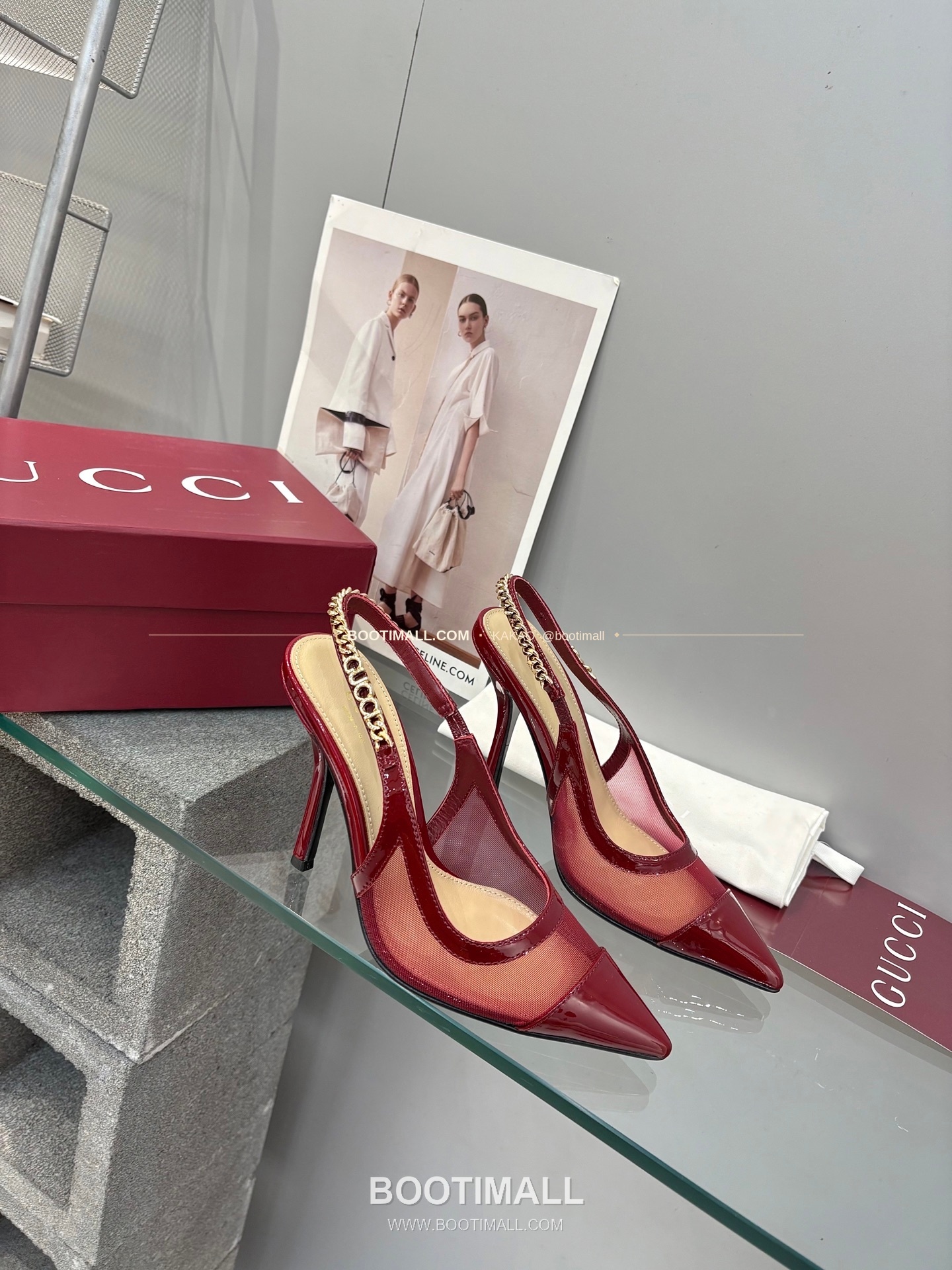 구찌 2026 메쉬 GG 로고 체인 포인티드토 샌들 Gucci 2026 Mesh GG Logo Chain Pointed Toe Black Sandals 10cm 4