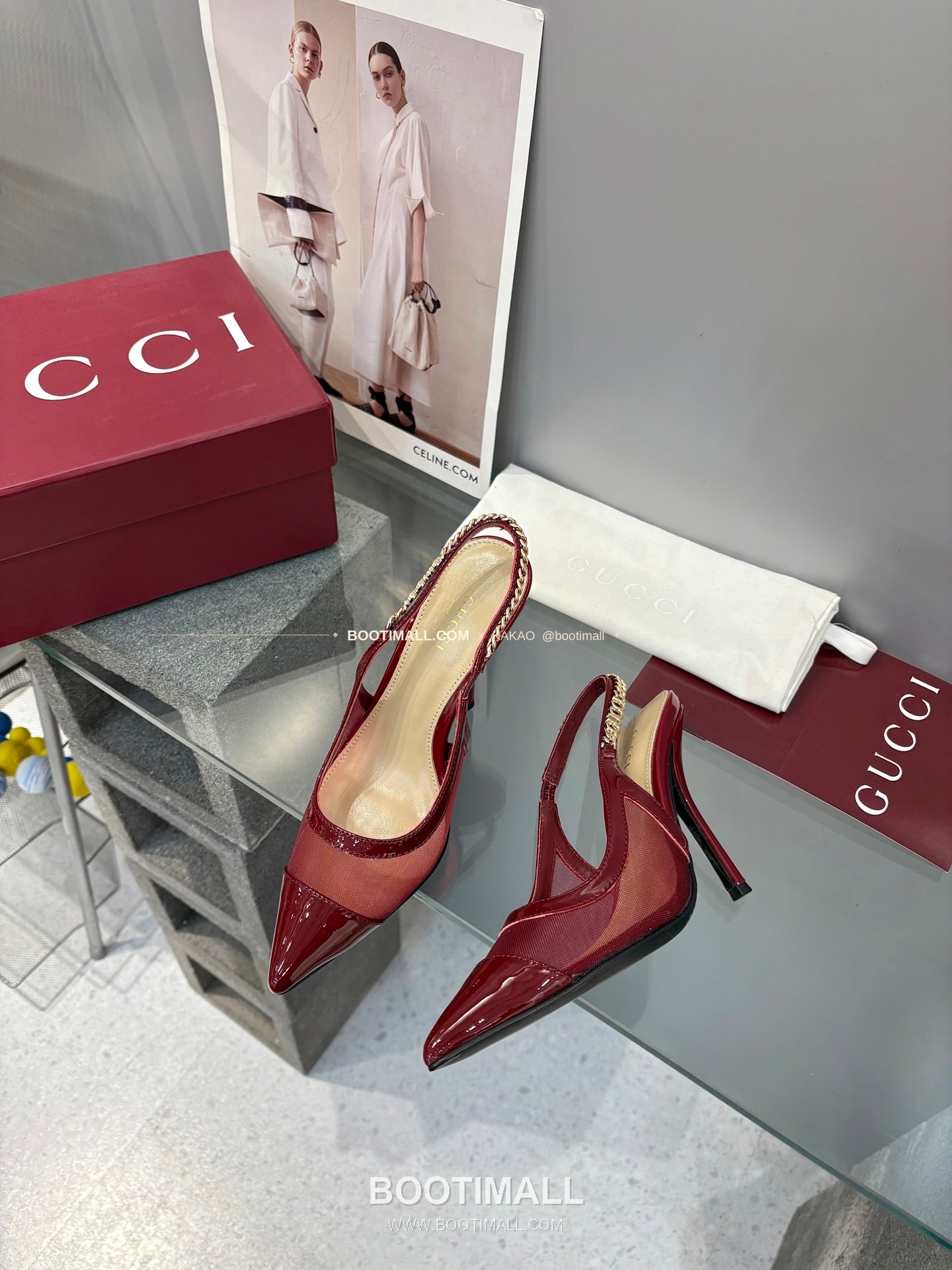 구찌 2026 메쉬 GG 로고 체인 포인티드토 샌들 Gucci 2026 Mesh GG Logo Chain Pointed Toe Black Sandals 10cm 5