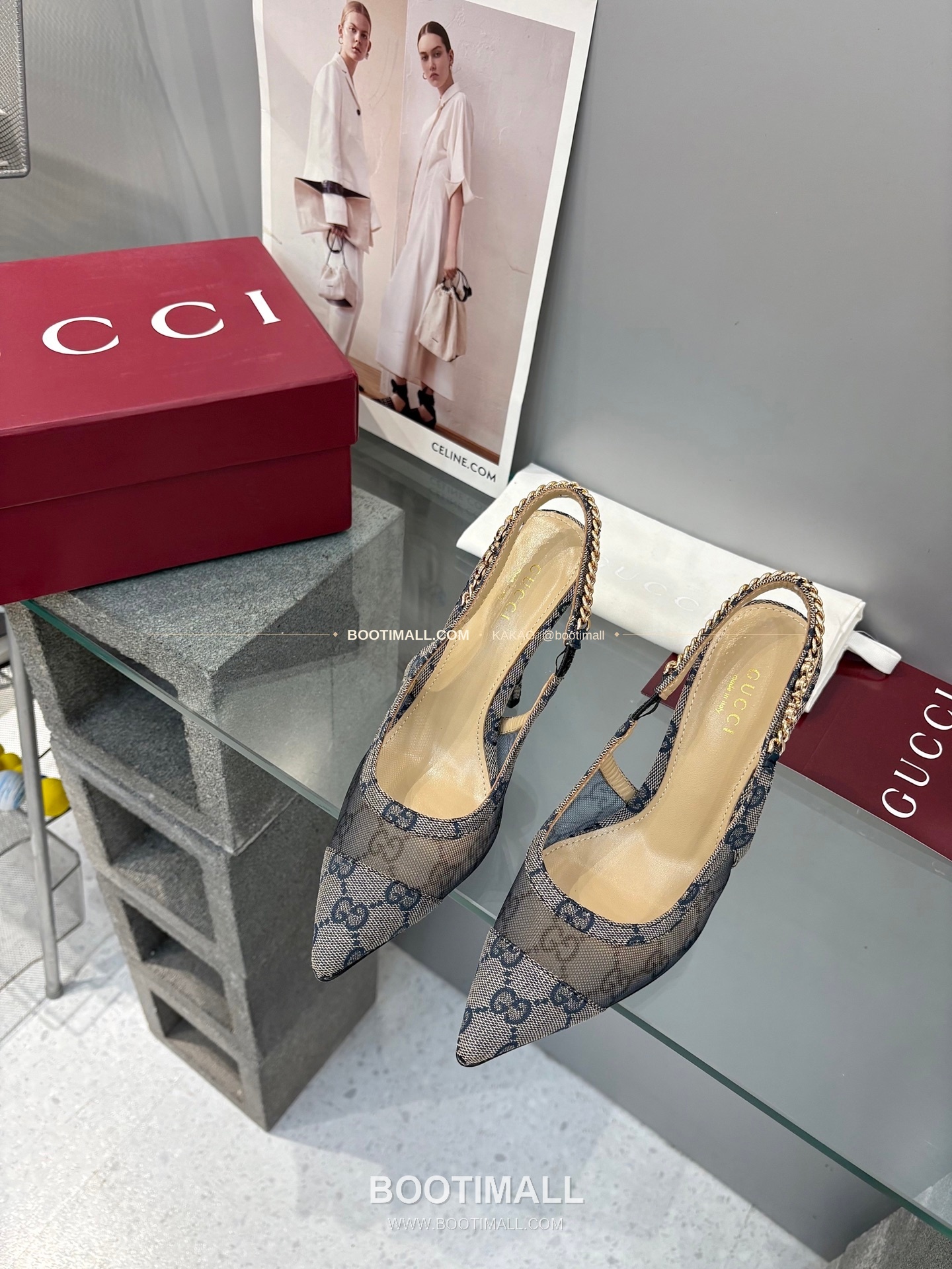 구찌 2026 메쉬 GG 로고 체인 포인티드토 샌들 Gucci 2026 Mesh GG Logo Chain Pointed Toe Black Sandals 10cm 1