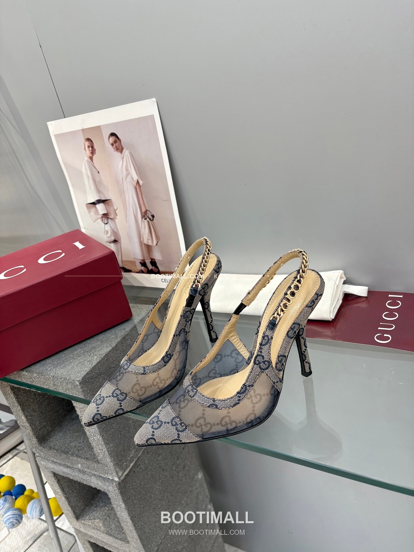 구찌 2026 메쉬 GG 로고 체인 포인티드토 샌들 Gucci 2026 Mesh GG Logo Chain Pointed Toe Black Sandals 10cm 2