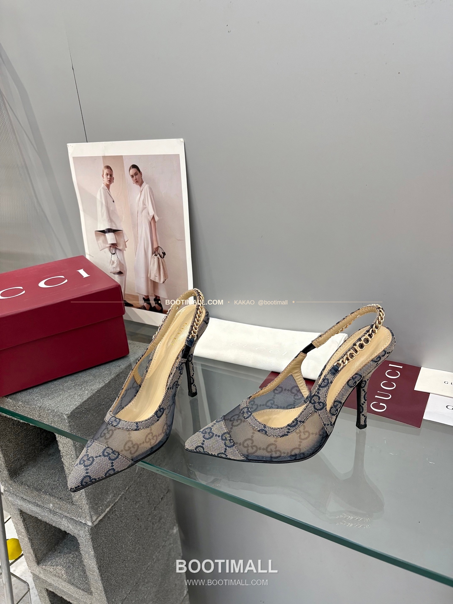 구찌 2026 메쉬 GG 로고 체인 포인티드토 샌들 Gucci 2026 Mesh GG Logo Chain Pointed Toe Black Sandals 10cm 3