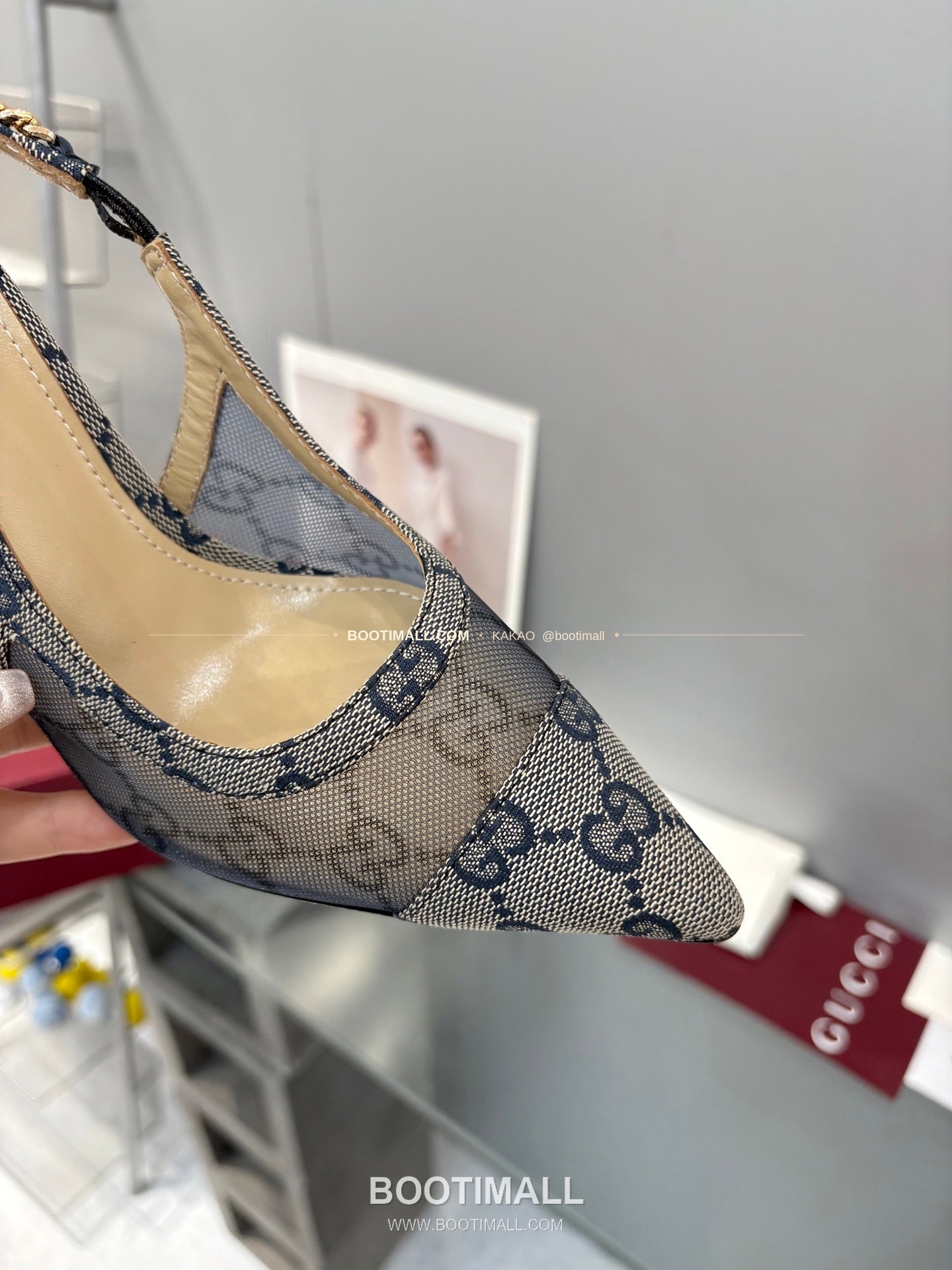 구찌 2026 메쉬 GG 로고 체인 포인티드토 샌들 Gucci 2026 Mesh GG Logo Chain Pointed Toe Black Sandals 10cm 6