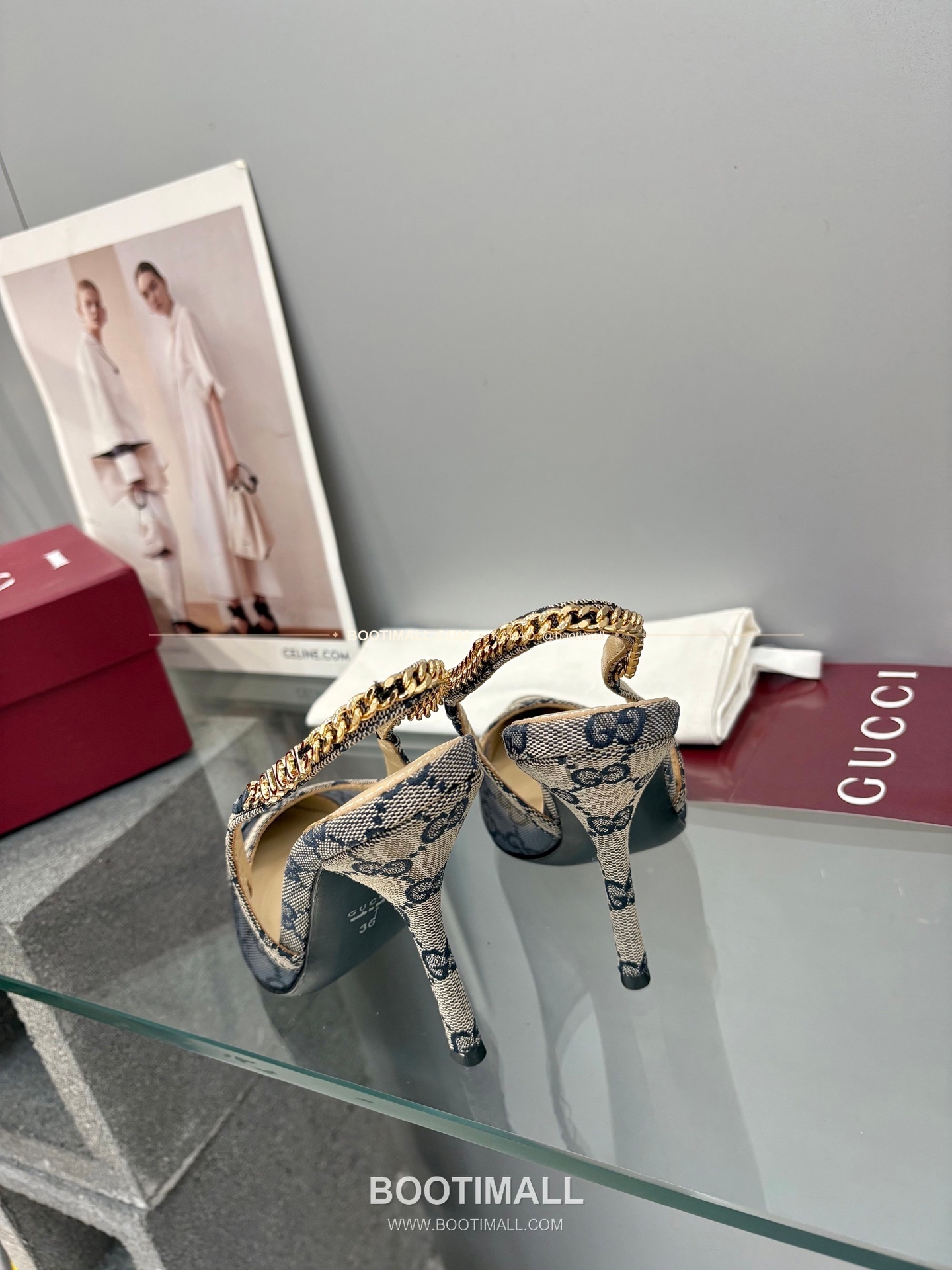 구찌 2026 메쉬 GG 로고 체인 포인티드토 샌들 Gucci 2026 Mesh GG Logo Chain Pointed Toe Black Sandals 10cm 7