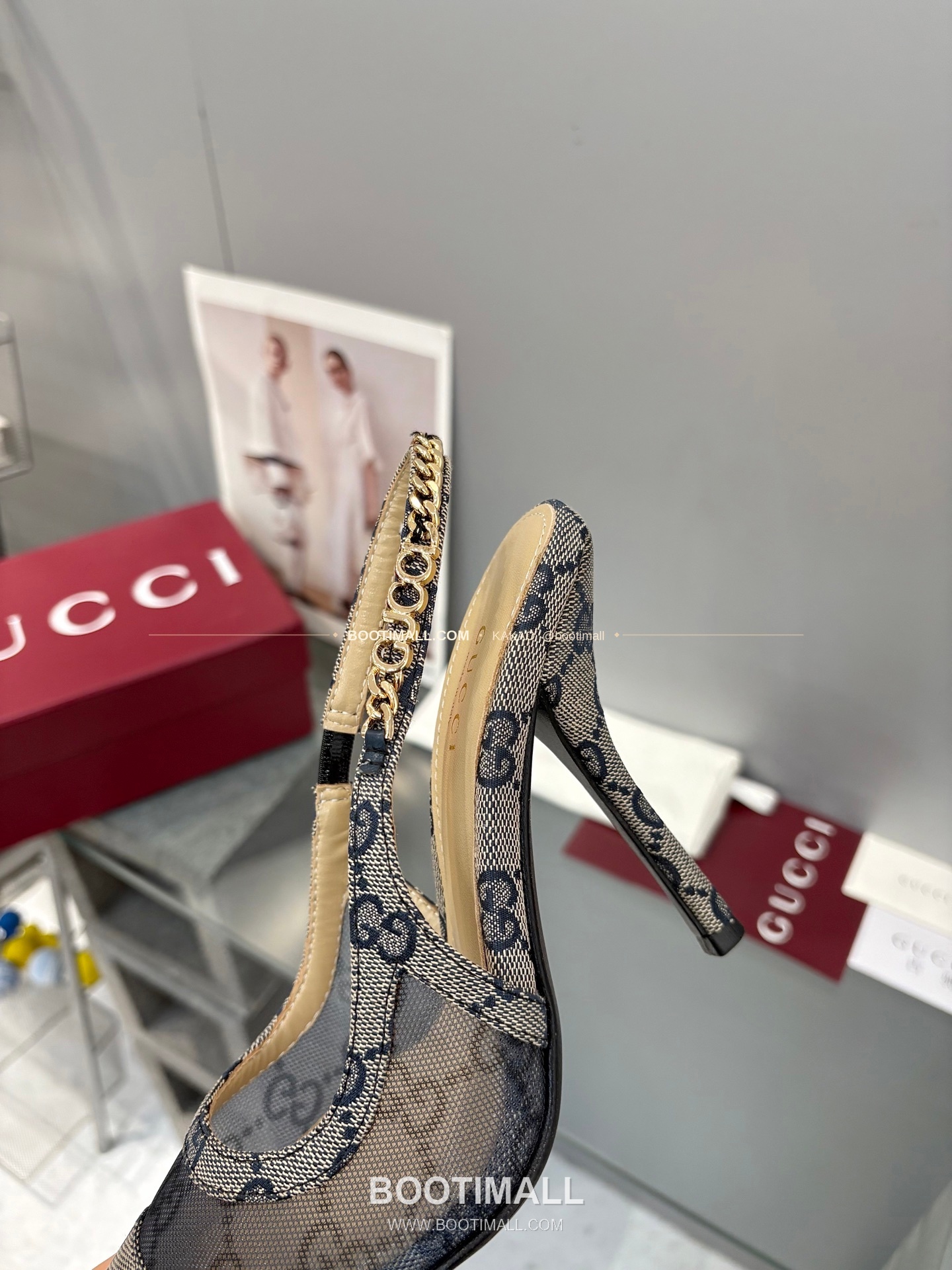 구찌 2026 메쉬 GG 로고 체인 포인티드토 샌들 Gucci 2026 Mesh GG Logo Chain Pointed Toe Black Sandals 10cm 8