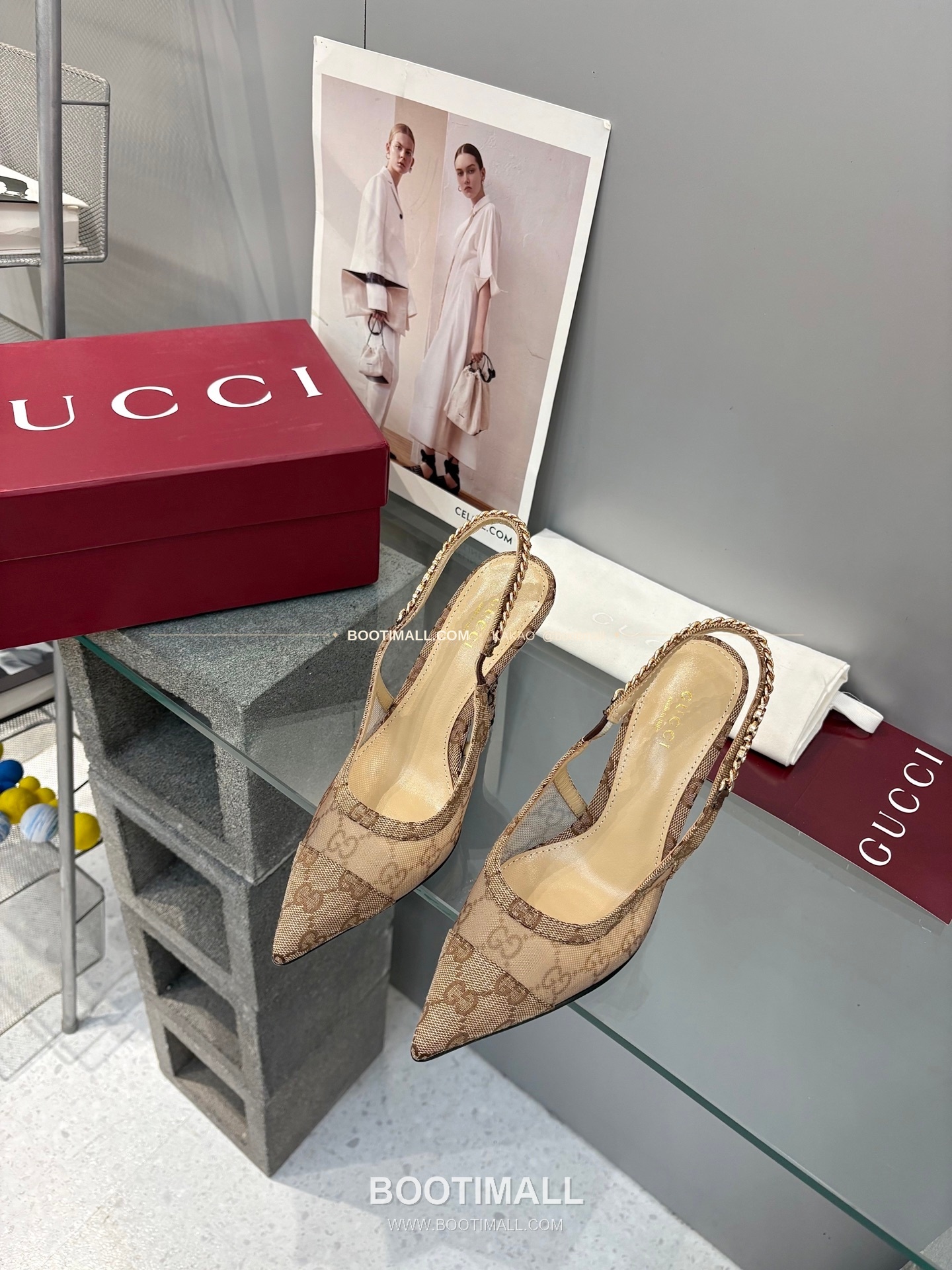 구찌 2026 메쉬 GG 로고 체인 포인티드토 샌들 Gucci 2026 Mesh GG Logo Chain Pointed Toe Black Sandals 10cm 1