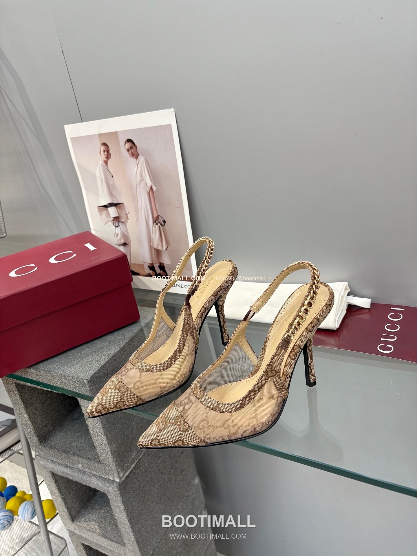 구찌 2026 메쉬 GG 로고 체인 포인티드토 샌들 Gucci 2026 Mesh GG Logo Chain Pointed Toe Black Sandals 10cm 2