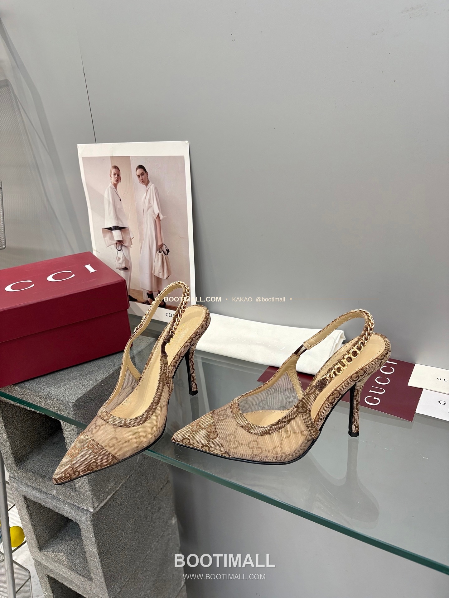 구찌 2026 메쉬 GG 로고 체인 포인티드토 샌들 Gucci 2026 Mesh GG Logo Chain Pointed Toe Black Sandals 10cm 3