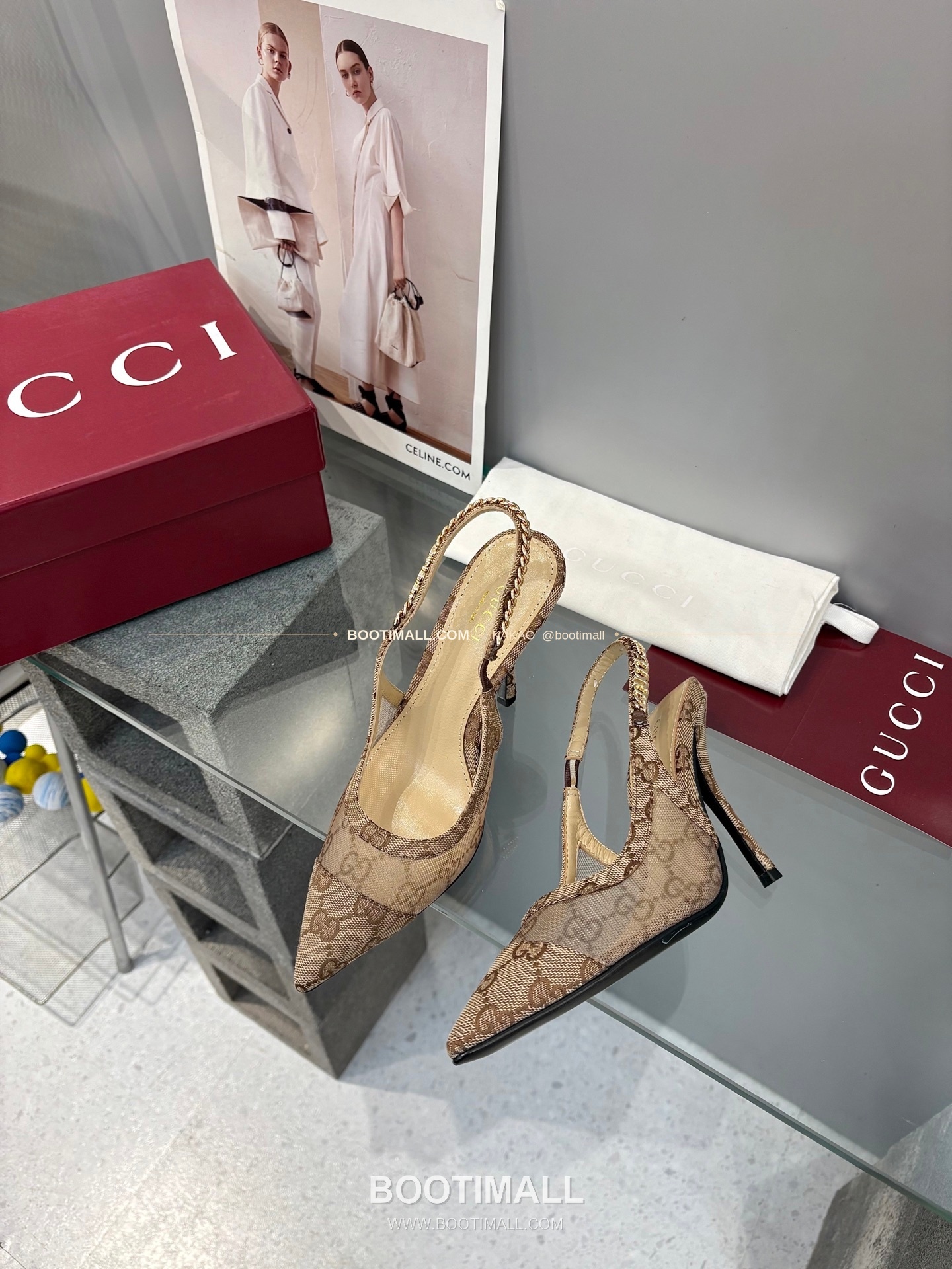 구찌 2026 메쉬 GG 로고 체인 포인티드토 샌들 Gucci 2026 Mesh GG Logo Chain Pointed Toe Black Sandals 10cm 5