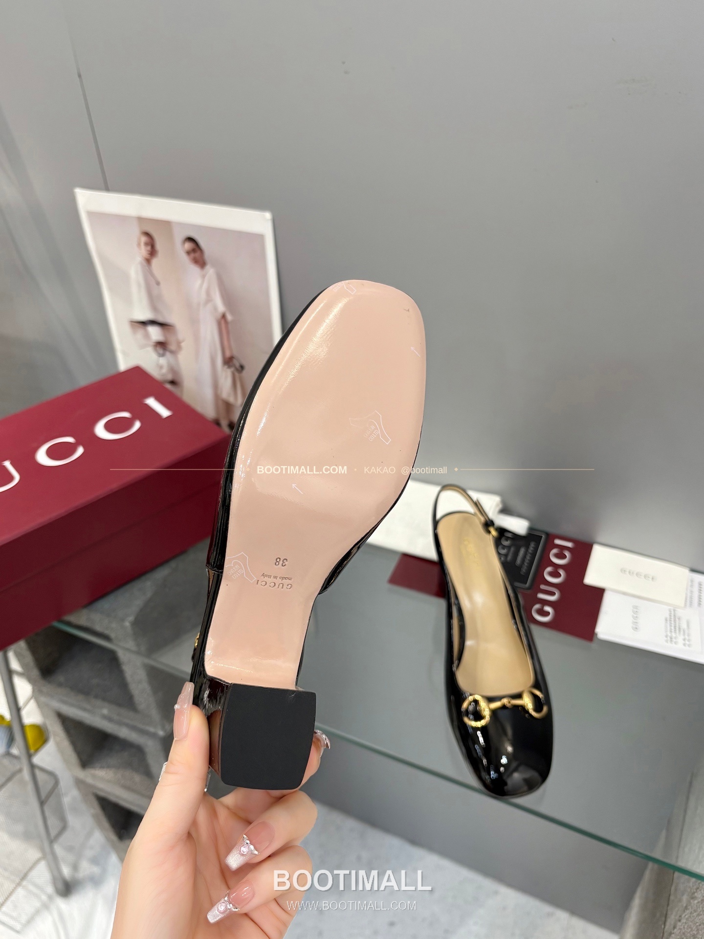 구찌 2026 페이턴트 레더 GG 메탈 스트랩 샌들 Gucci 2026 Patent Leather GG Metal Strap Black Sandals 5.5cm 9