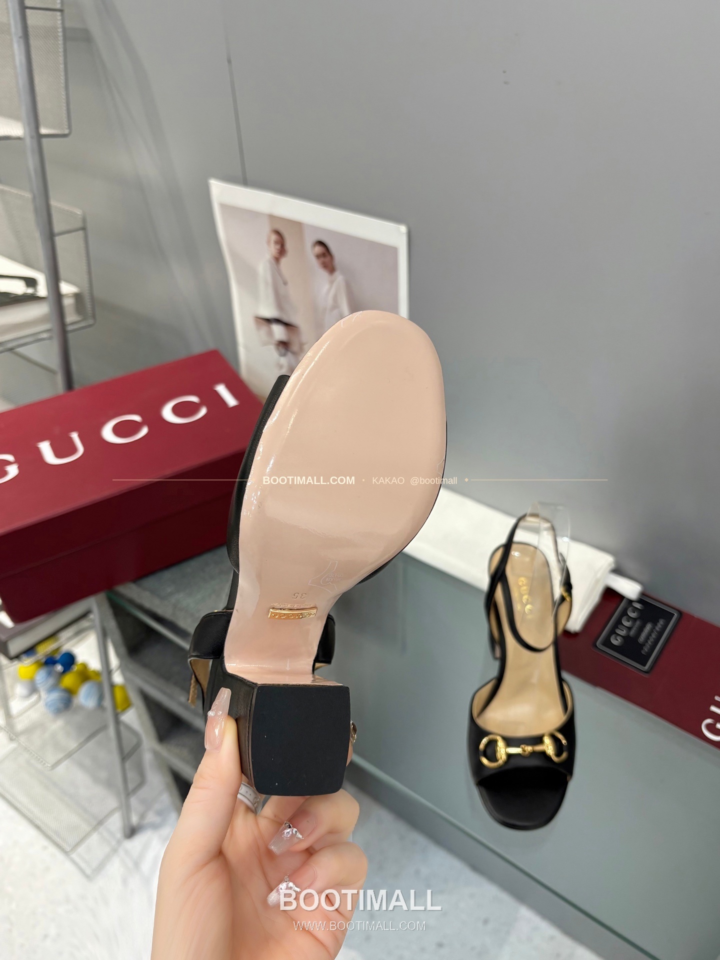 구찌 2026 양가죽 GG 메탈 스트랩 샌들 Gucci 2026 Lambskin GG Metal Strap Black Sandals 6.5cm 9