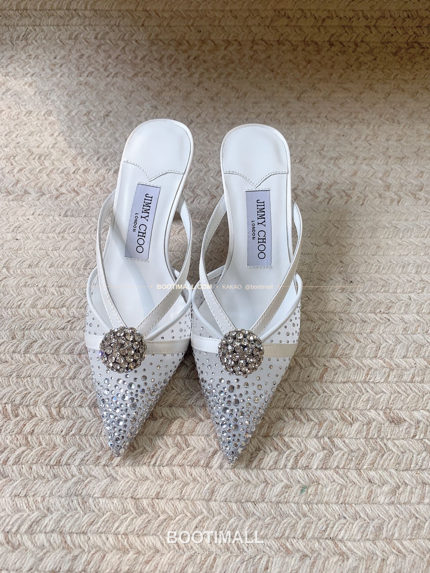 지미추 2026 메쉬 크리스탈 버클 포인티드토 블랙 뮬 샌들 Jimmy Choo 2026 Mesh Crystal Buckle Pointed Toe Black Mule Sandals 7cm 1