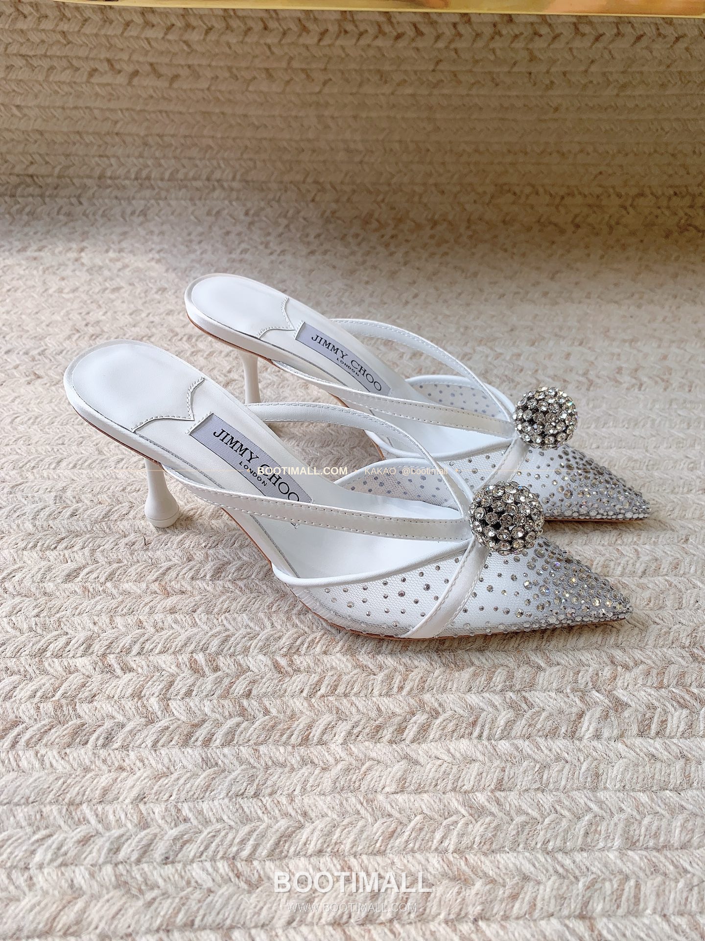 지미추 2026 메쉬 크리스탈 버클 포인티드토 블랙 뮬 샌들 Jimmy Choo 2026 Mesh Crystal Buckle Pointed Toe Black Mule Sandals 7cm 2