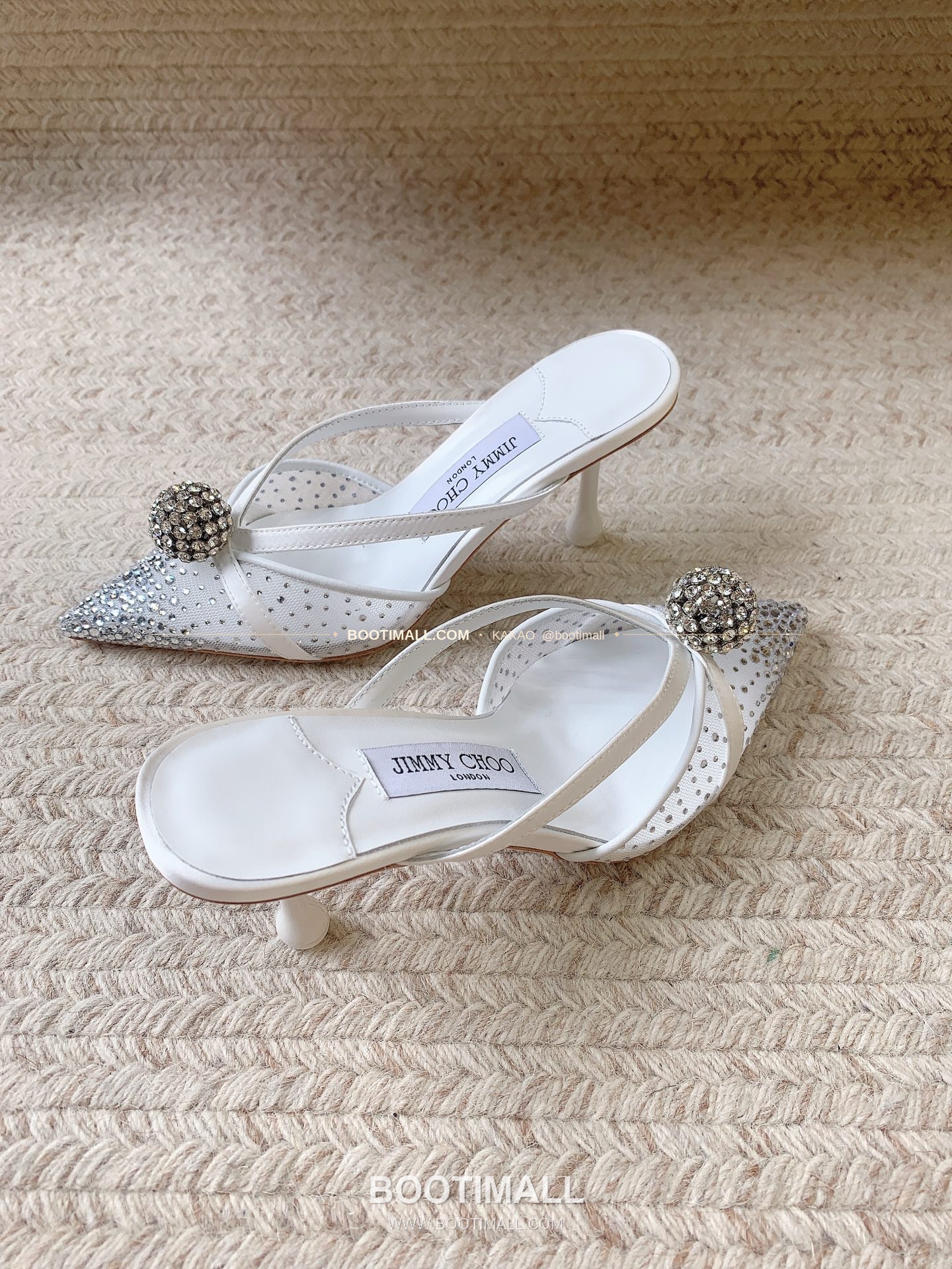 지미추 2026 메쉬 크리스탈 버클 포인티드토 블랙 뮬 샌들 Jimmy Choo 2026 Mesh Crystal Buckle Pointed Toe Black Mule Sandals 7cm 4