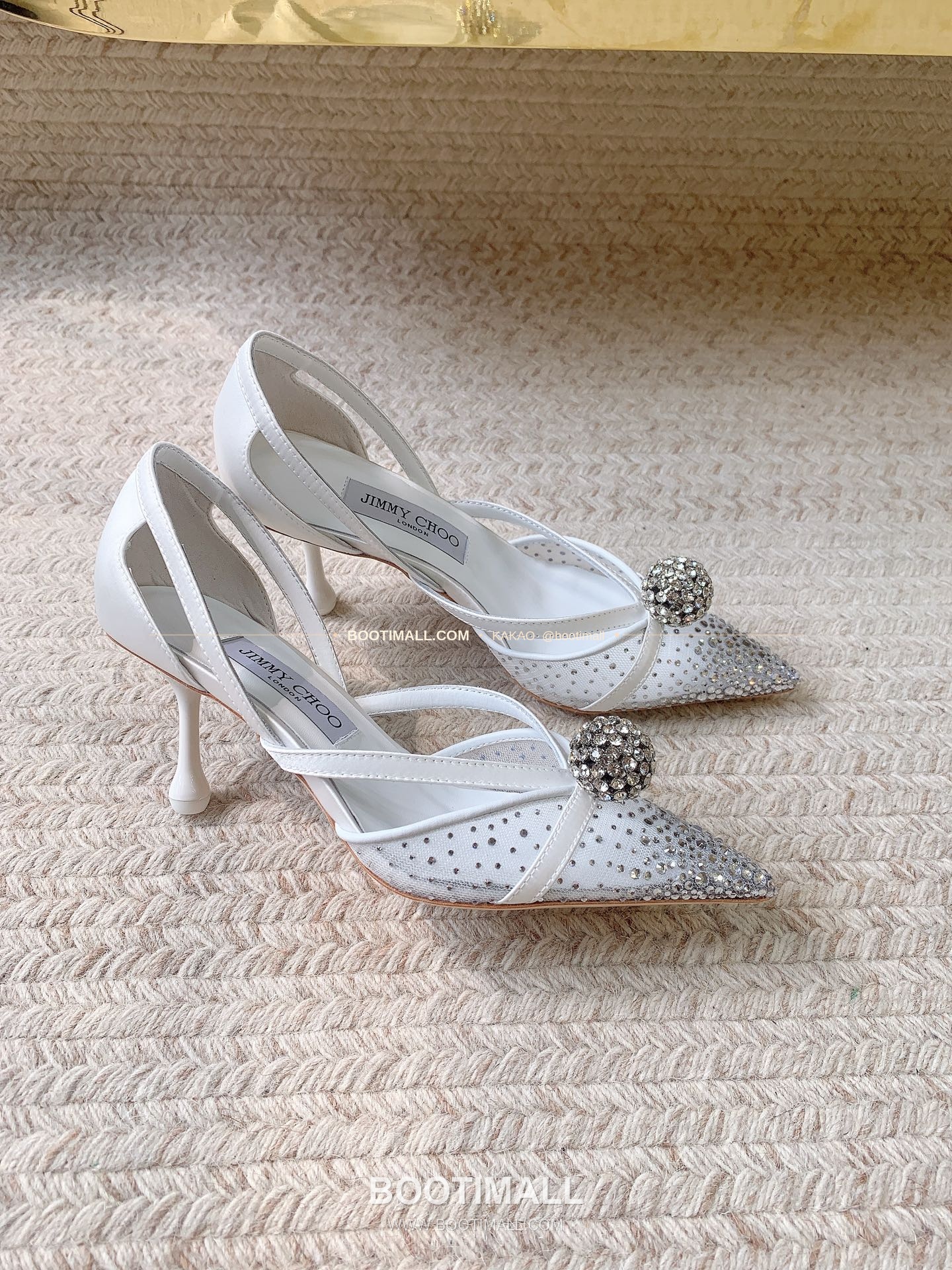 지미추 2026 메쉬 크리스탈 버클 포인티드토 블랙 샌들 Jimmy Choo 2026 Mesh Crystal Buckle Pointed Toe Black Sandals 9.5cm 2