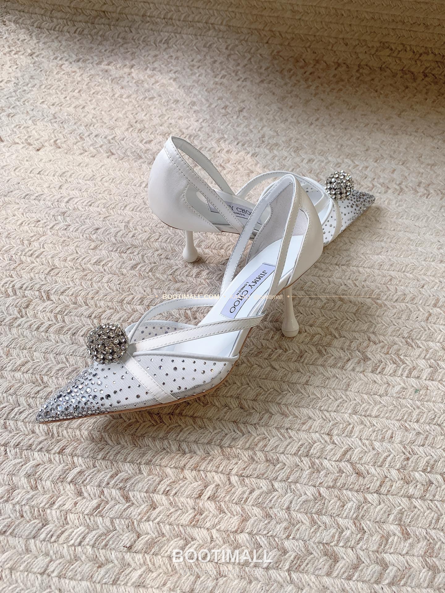 지미추 2026 메쉬 크리스탈 버클 포인티드토 블랙 샌들 Jimmy Choo 2026 Mesh Crystal Buckle Pointed Toe Black Sandals 9.5cm 4