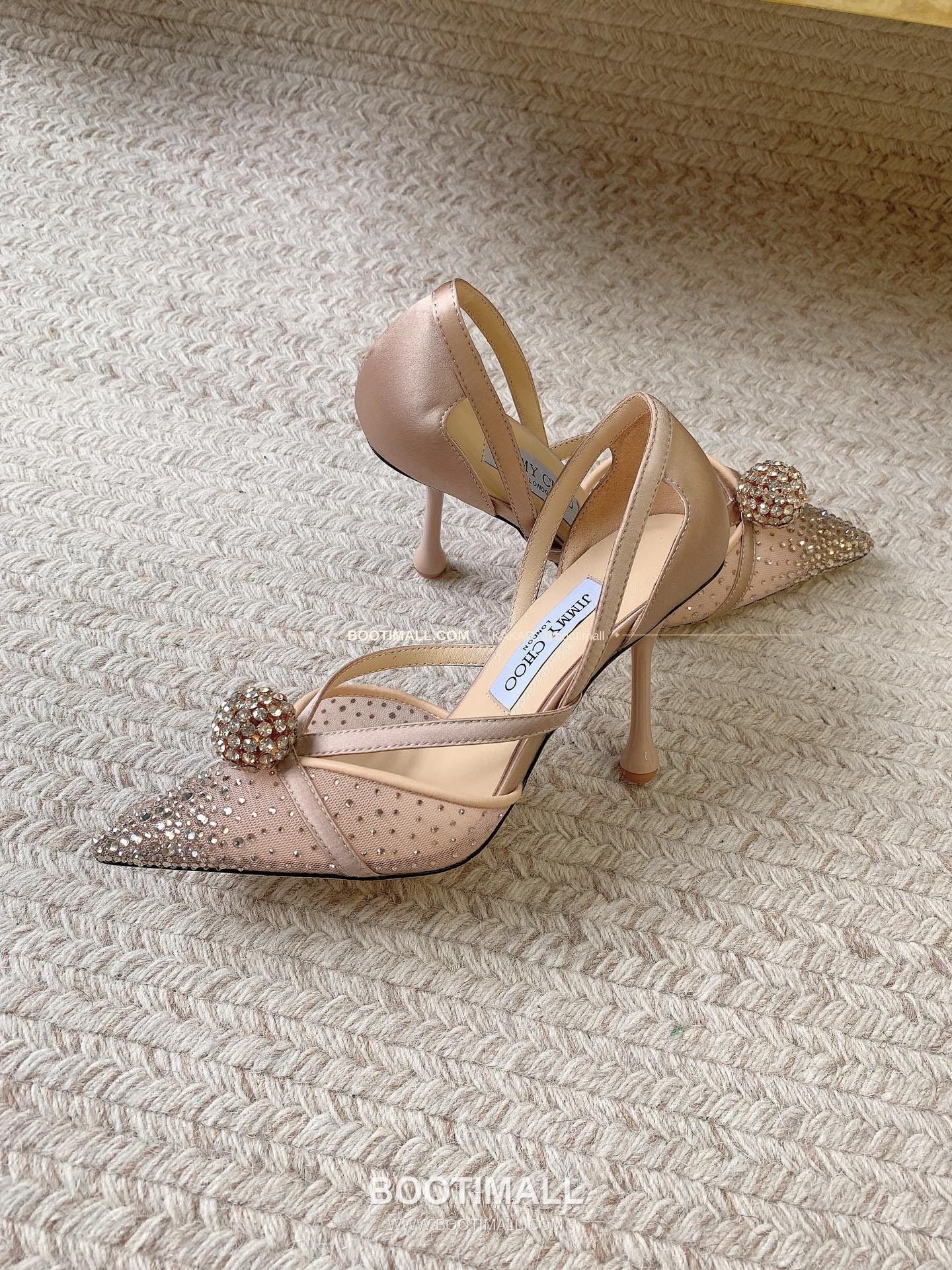 지미추 2026 메쉬 크리스탈 버클 포인티드토 블랙 뮬 샌들 Jimmy Choo 2026 Mesh Crystal Buckle Pointed Toe Black Mule Sandals 7cm 8