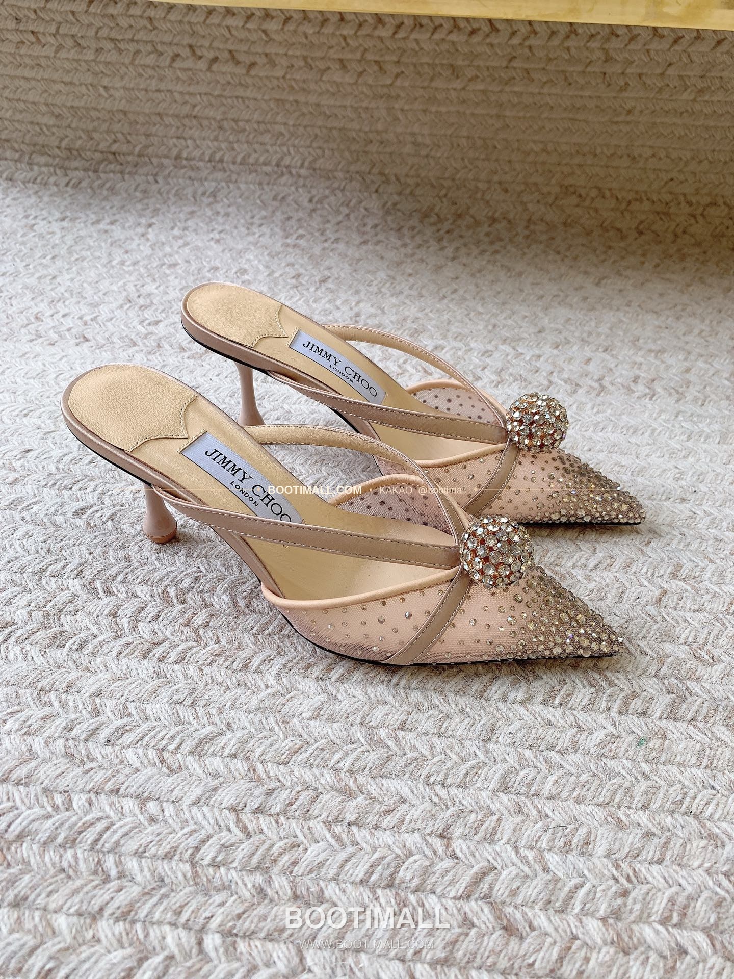 지미추 2026 메쉬 크리스탈 버클 포인티드토 블랙 샌들 Jimmy Choo 2026 Mesh Crystal Buckle Pointed Toe Black Sandals 9.5cm 2