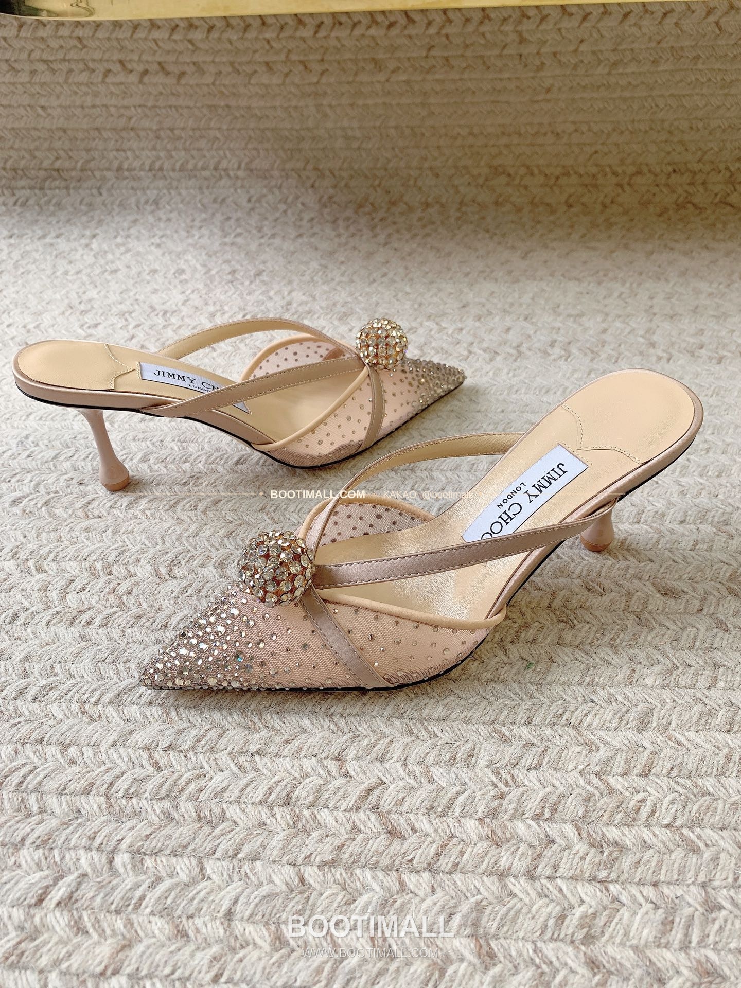 지미추 2026 메쉬 크리스탈 버클 포인티드토 블랙 샌들 Jimmy Choo 2026 Mesh Crystal Buckle Pointed Toe Black Sandals 9.5cm 8