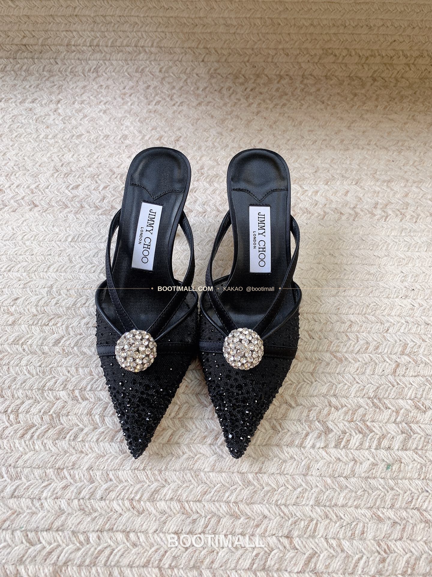 지미추 2026 메쉬 크리스탈 버클 포인티드토 블랙 샌들 Jimmy Choo 2026 Mesh Crystal Buckle Pointed Toe Black Sandals 9.5cm 1