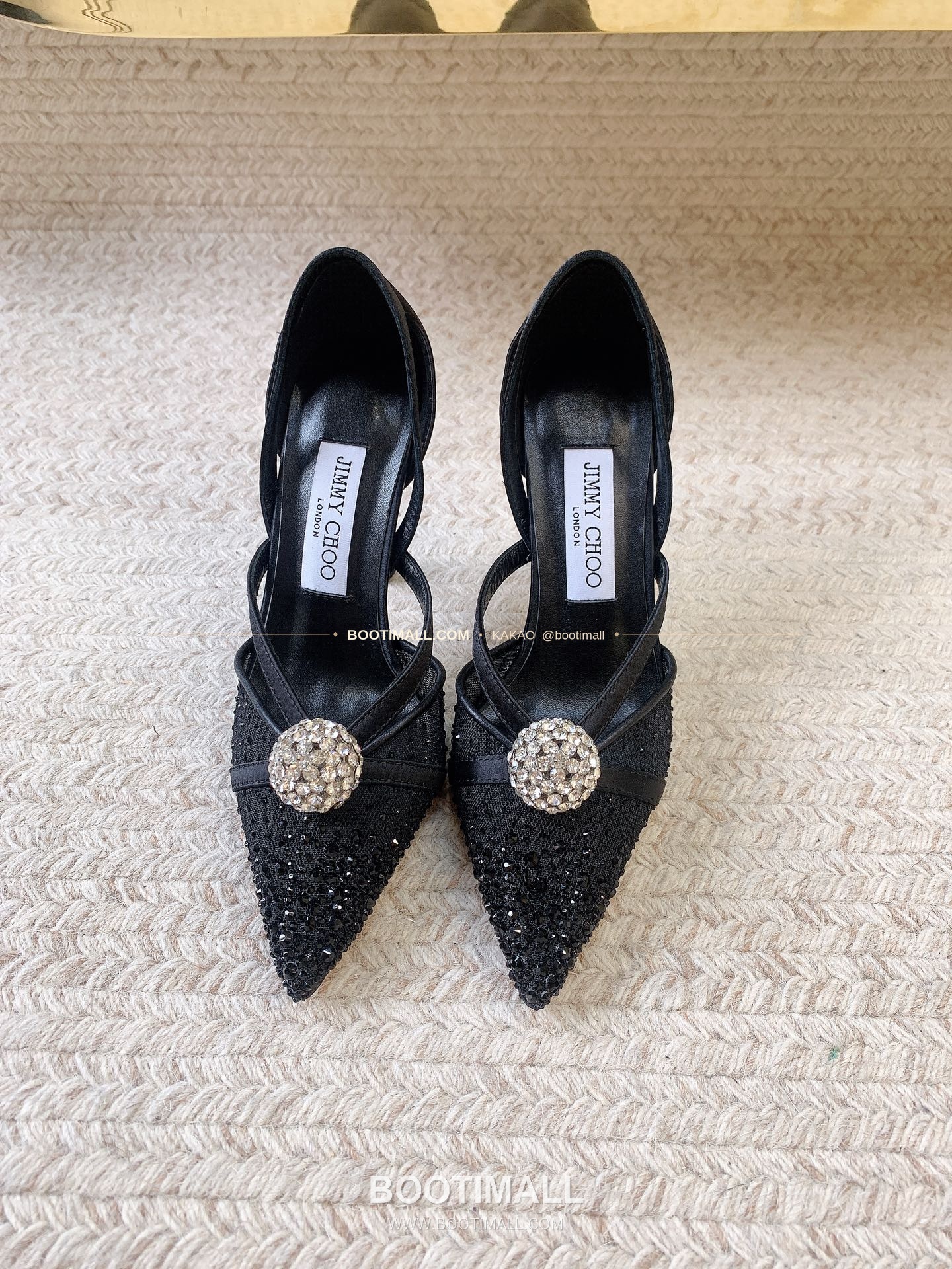 지미추 2026 메쉬 크리스탈 버클 포인티드토 블랙 뮬 샌들 Jimmy Choo 2026 Mesh Crystal Buckle Pointed Toe Black Mule Sandals 7cm 1