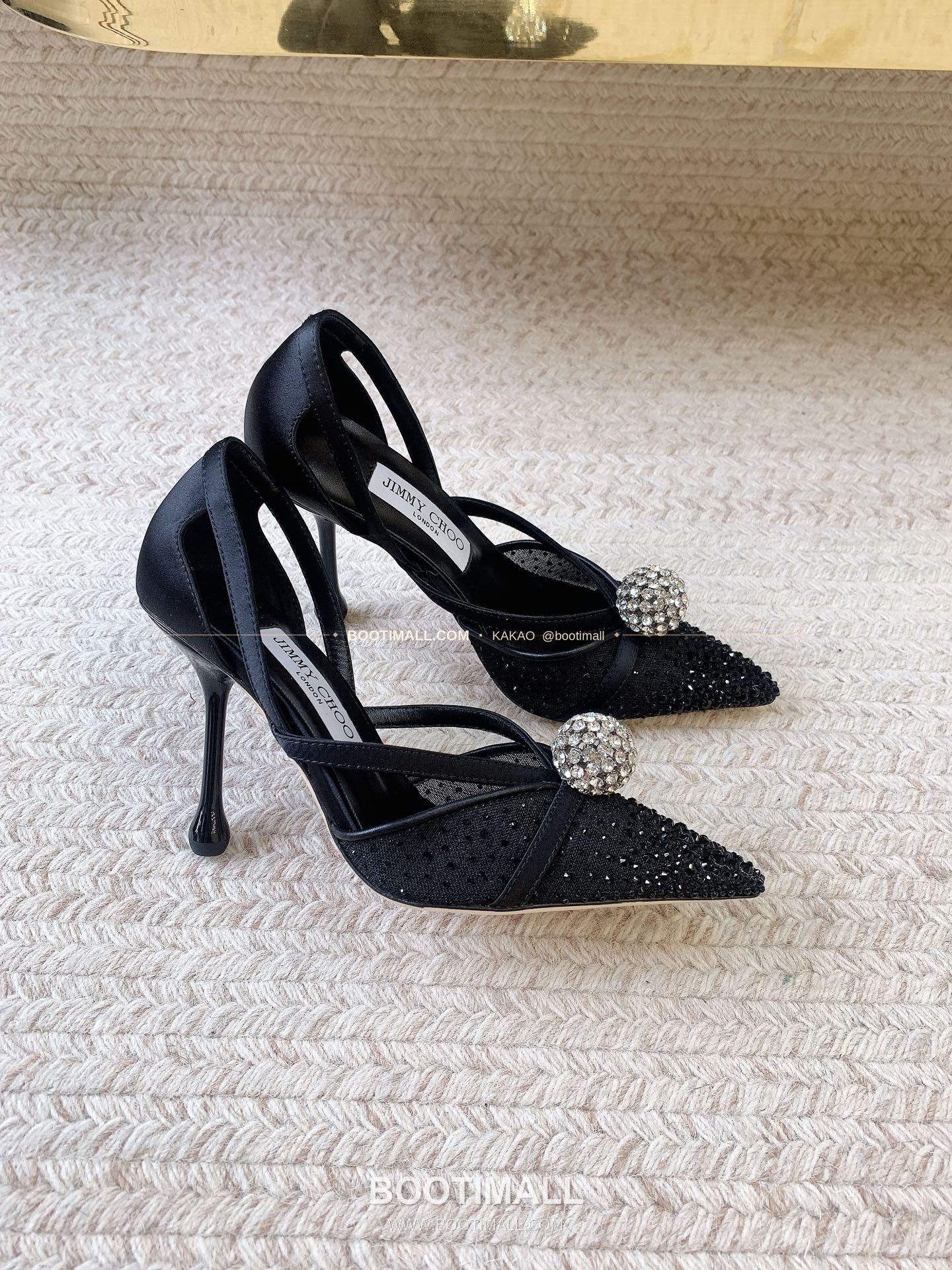 지미추 2026 메쉬 크리스탈 버클 포인티드토 블랙 뮬 샌들 Jimmy Choo 2026 Mesh Crystal Buckle Pointed Toe Black Mule Sandals 7cm 2