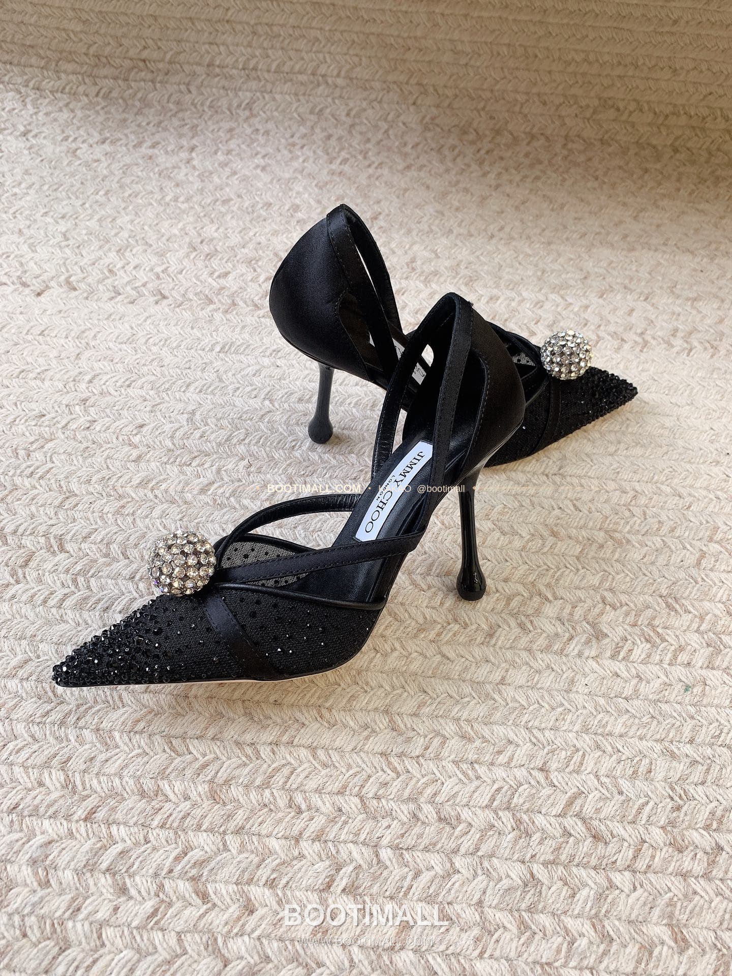 지미추 2026 메쉬 크리스탈 버클 포인티드토 블랙 뮬 샌들 Jimmy Choo 2026 Mesh Crystal Buckle Pointed Toe Black Mule Sandals 7cm 4