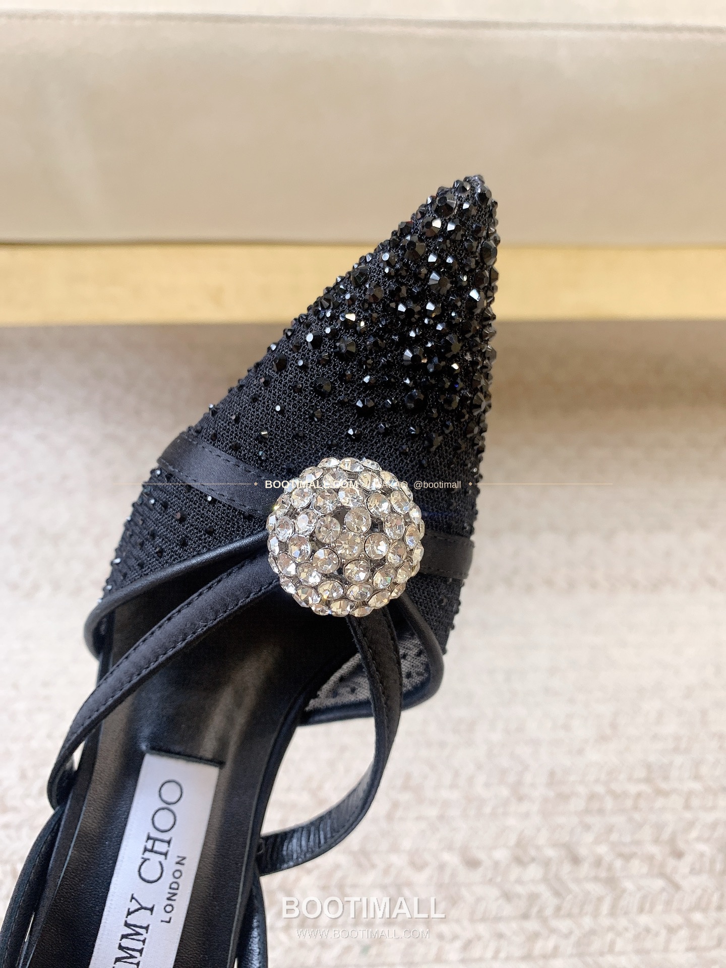 지미추 2026 메쉬 크리스탈 버클 포인티드토 블랙 뮬 샌들 Jimmy Choo 2026 Mesh Crystal Buckle Pointed Toe Black Mule Sandals 7cm 5