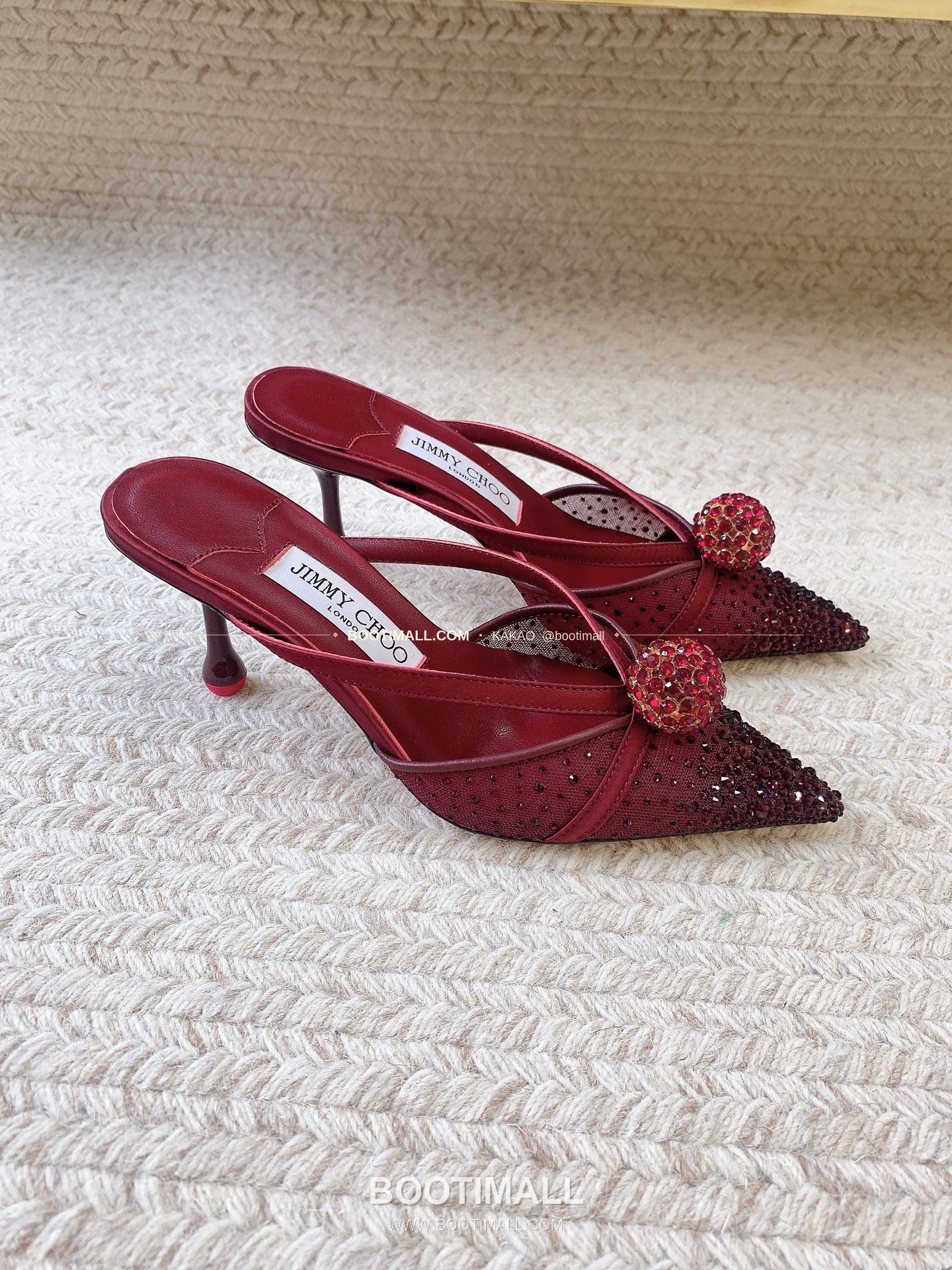 지미추 2026 메쉬 크리스탈 버클 포인티드토 블랙 뮬 샌들 Jimmy Choo 2026 Mesh Crystal Buckle Pointed Toe Black Mule Sandals 7cm 2