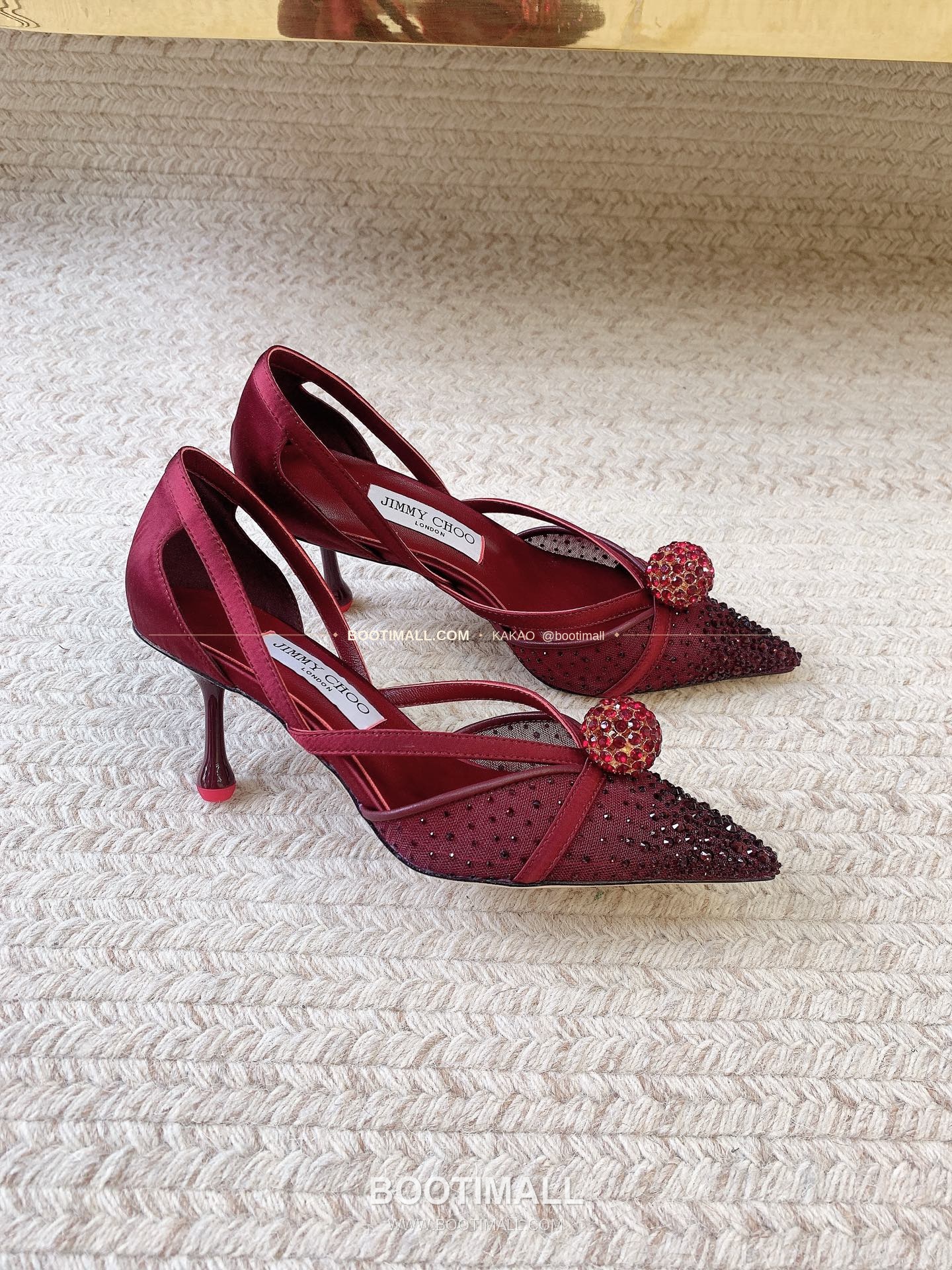 지미추 2026 메쉬 크리스탈 버클 포인티드토 블랙 샌들 Jimmy Choo 2026 Mesh Crystal Buckle Pointed Toe Black Sandals 9.5cm 2