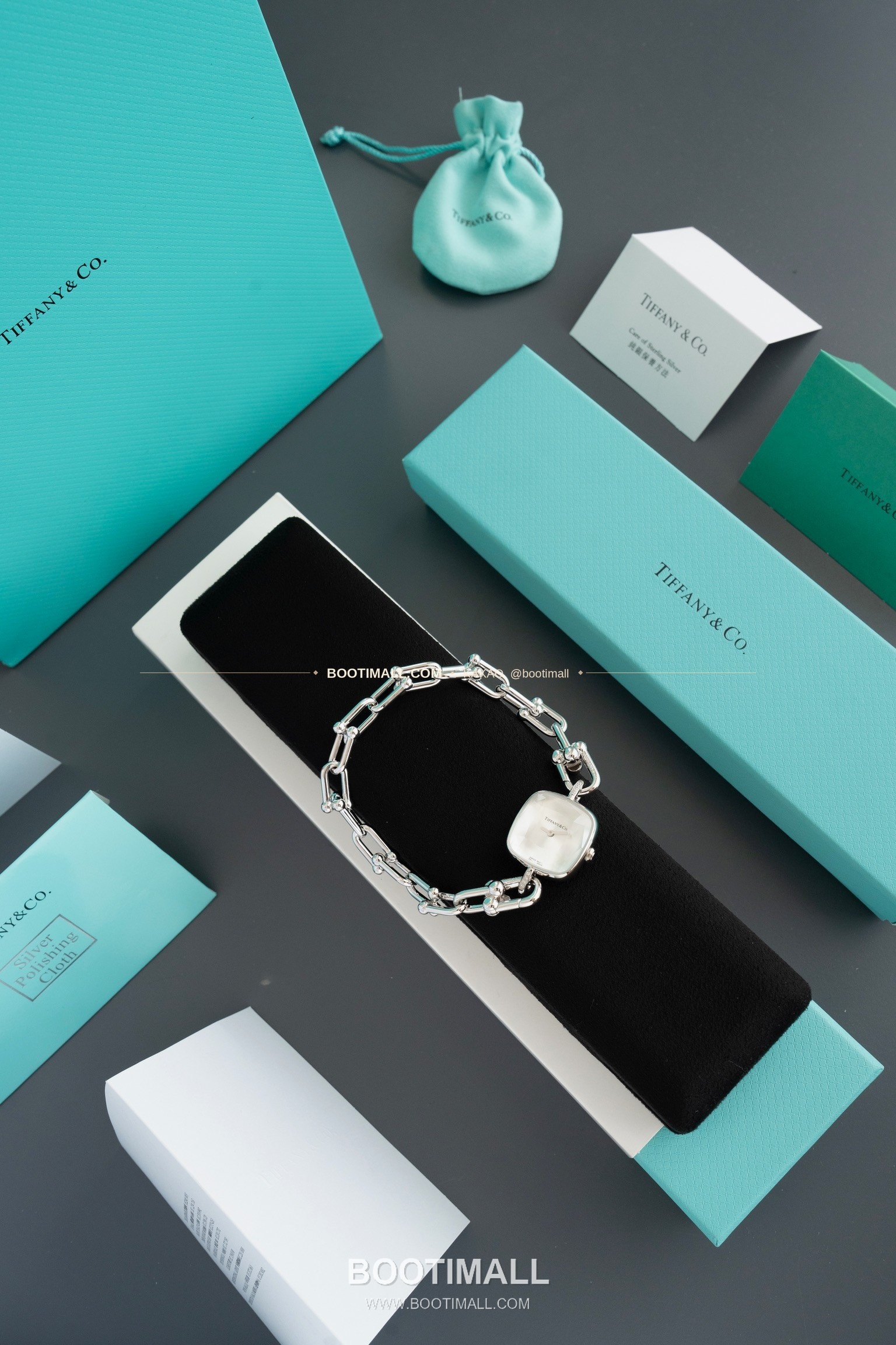 티파니 하드웨어 스틸 다이아 브레이슬릿 쿼츠 Tiffany Hardware Steel Diamond Bracelet Quartz 24mm 1