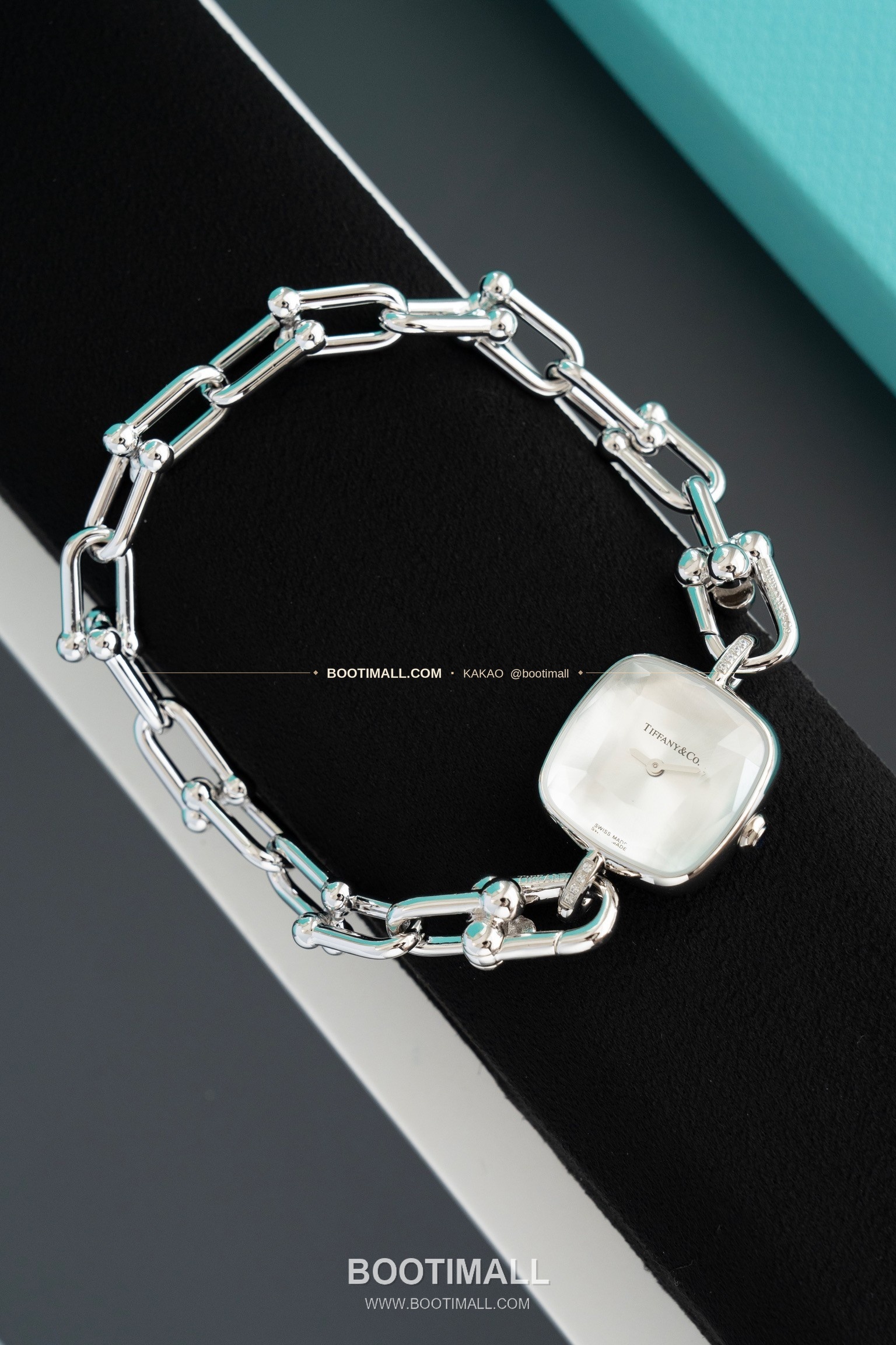 티파니 하드웨어 스틸 다이아 브레이슬릿 쿼츠 Tiffany Hardware Steel Diamond Bracelet Quartz 24mm 8