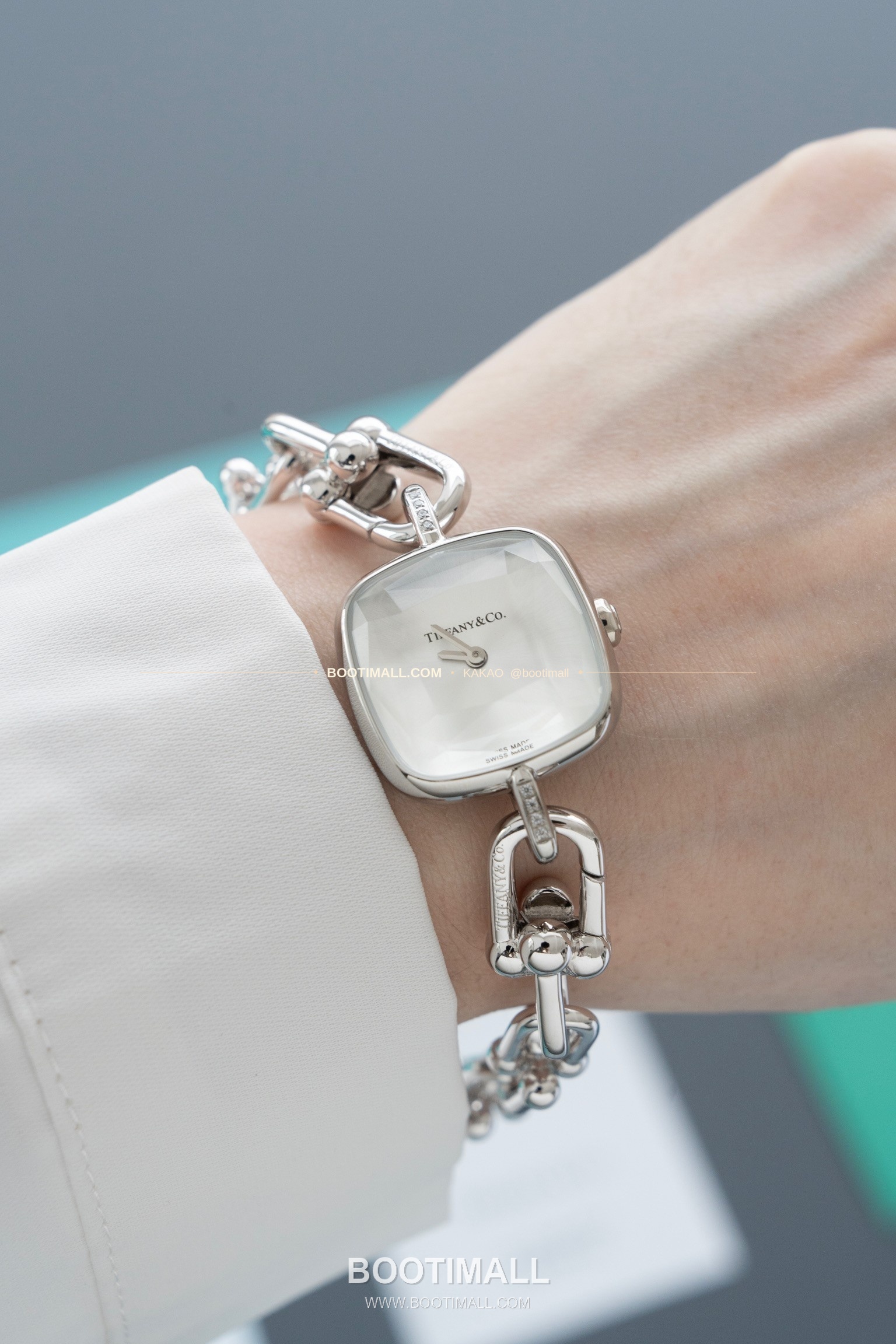 티파니 하드웨어 스틸 다이아 브레이슬릿 쿼츠 Tiffany Hardware Steel Diamond Bracelet Quartz 24mm 9