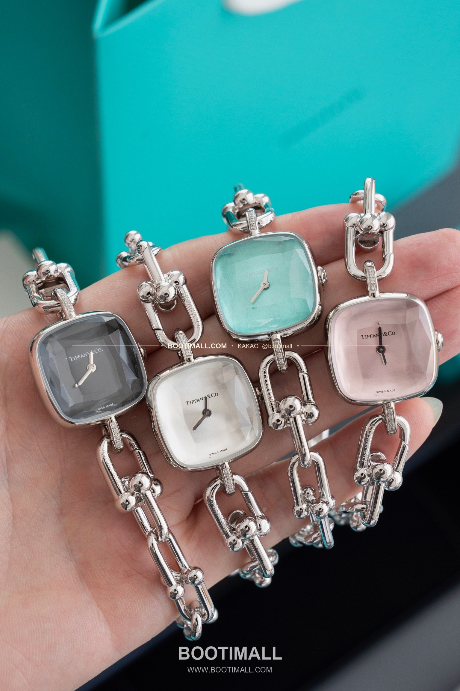 티파니 하드웨어 스틸 다이아 브레이슬릿 쿼츠 Tiffany Hardware Steel Diamond Bracelet Quartz 24mm 10