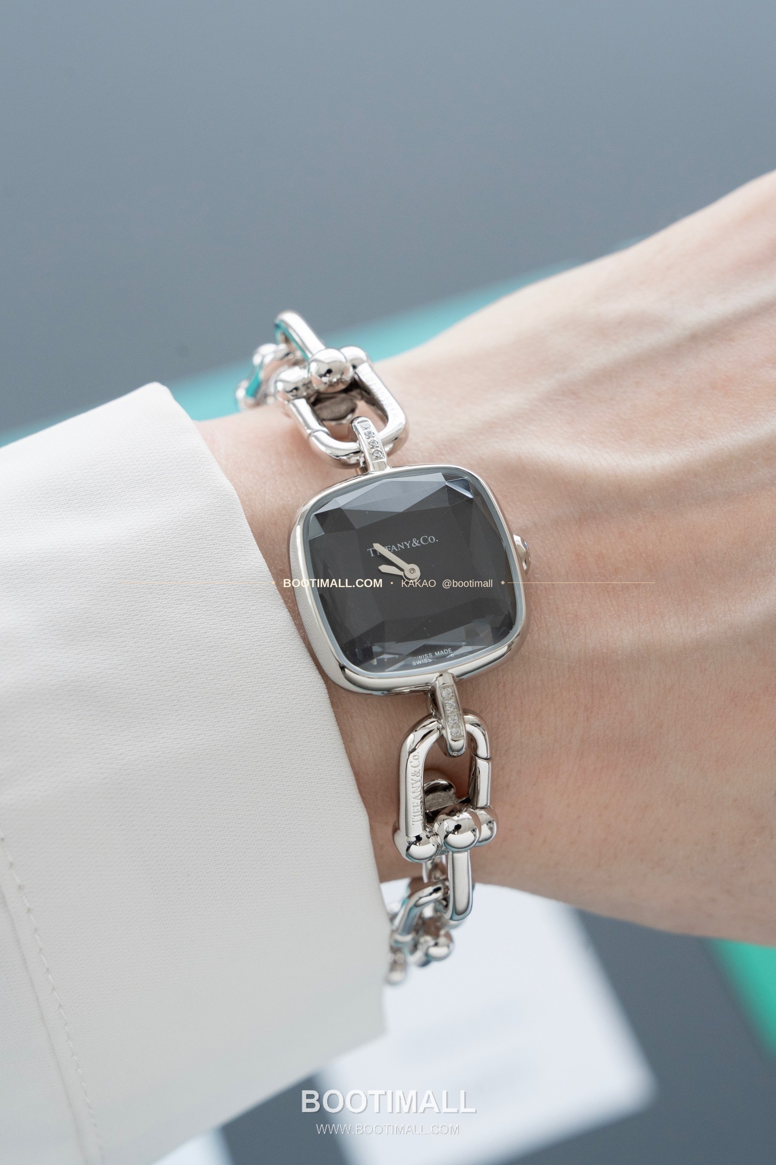 티파니 하드웨어 스틸 다이아 브레이슬릿 쿼츠 Tiffany Hardware Steel Diamond Bracelet Quartz 24mm 8