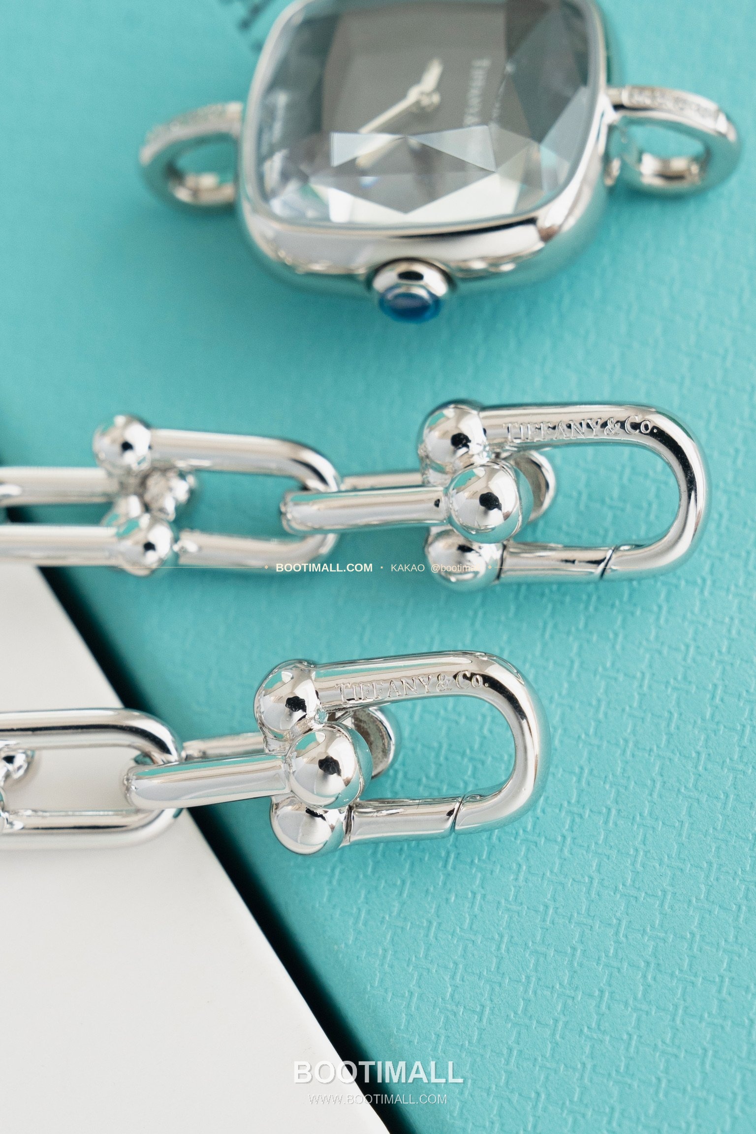 티파니 하드웨어 스틸 다이아 브레이슬릿 쿼츠 Tiffany Hardware Steel Diamond Bracelet Quartz 24mm 9